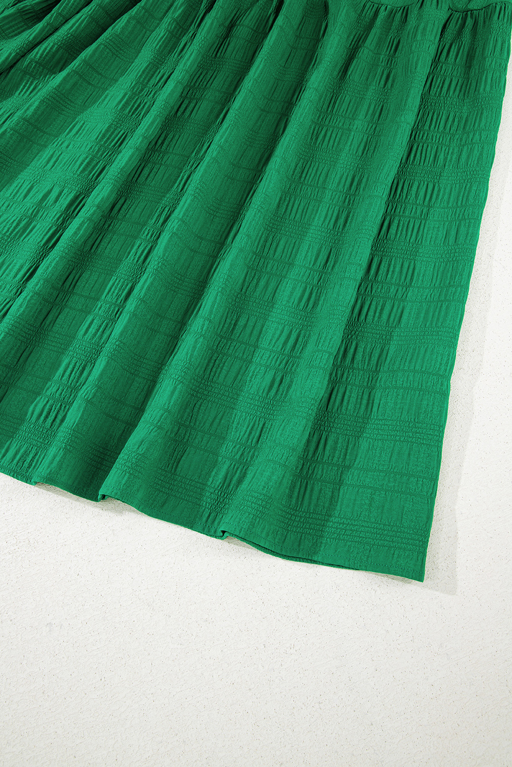Dark Green Textured Ruffled Sleeve Round Neck Top