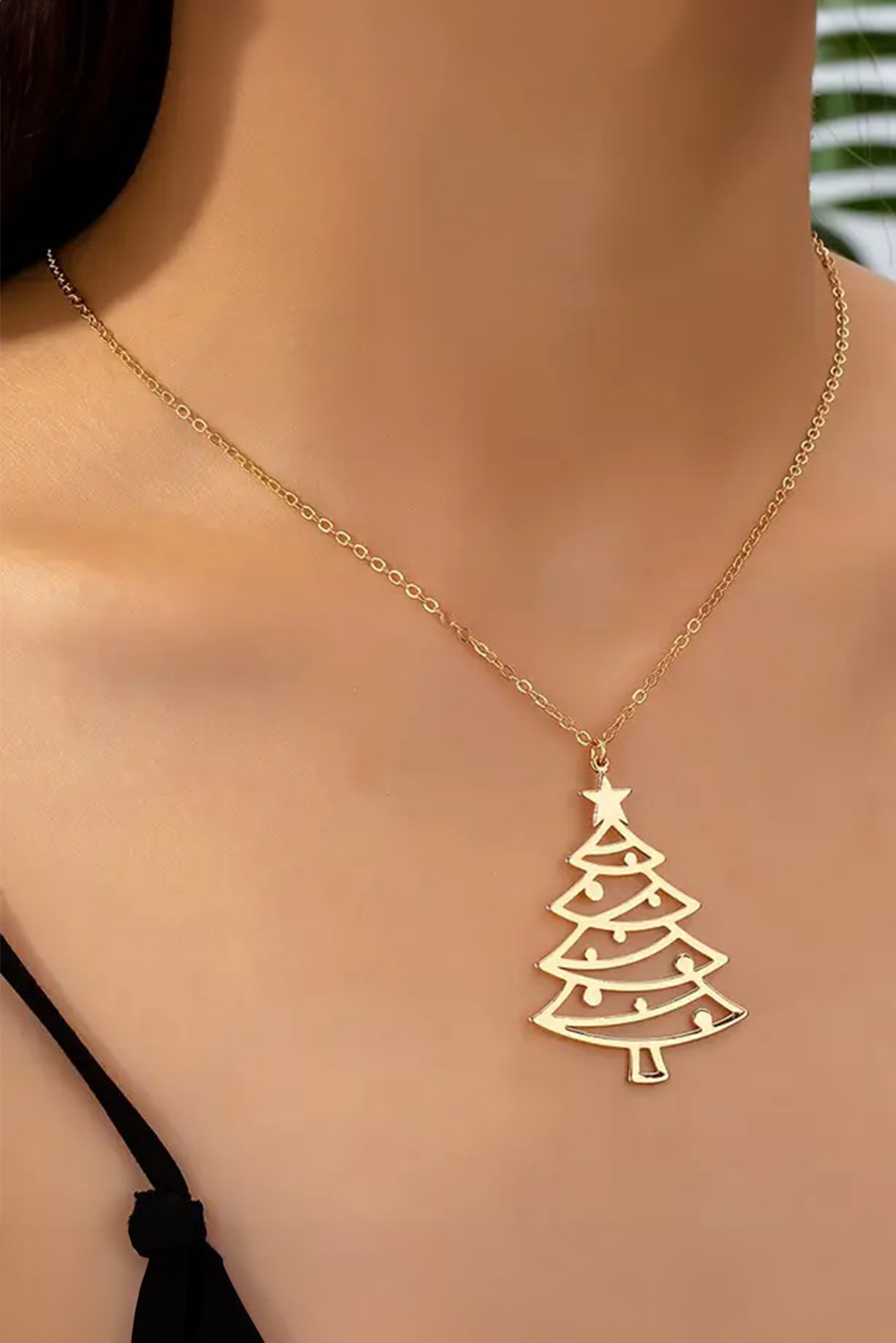Gold Plated Alloy Hollowed Christmas Tree Necklace