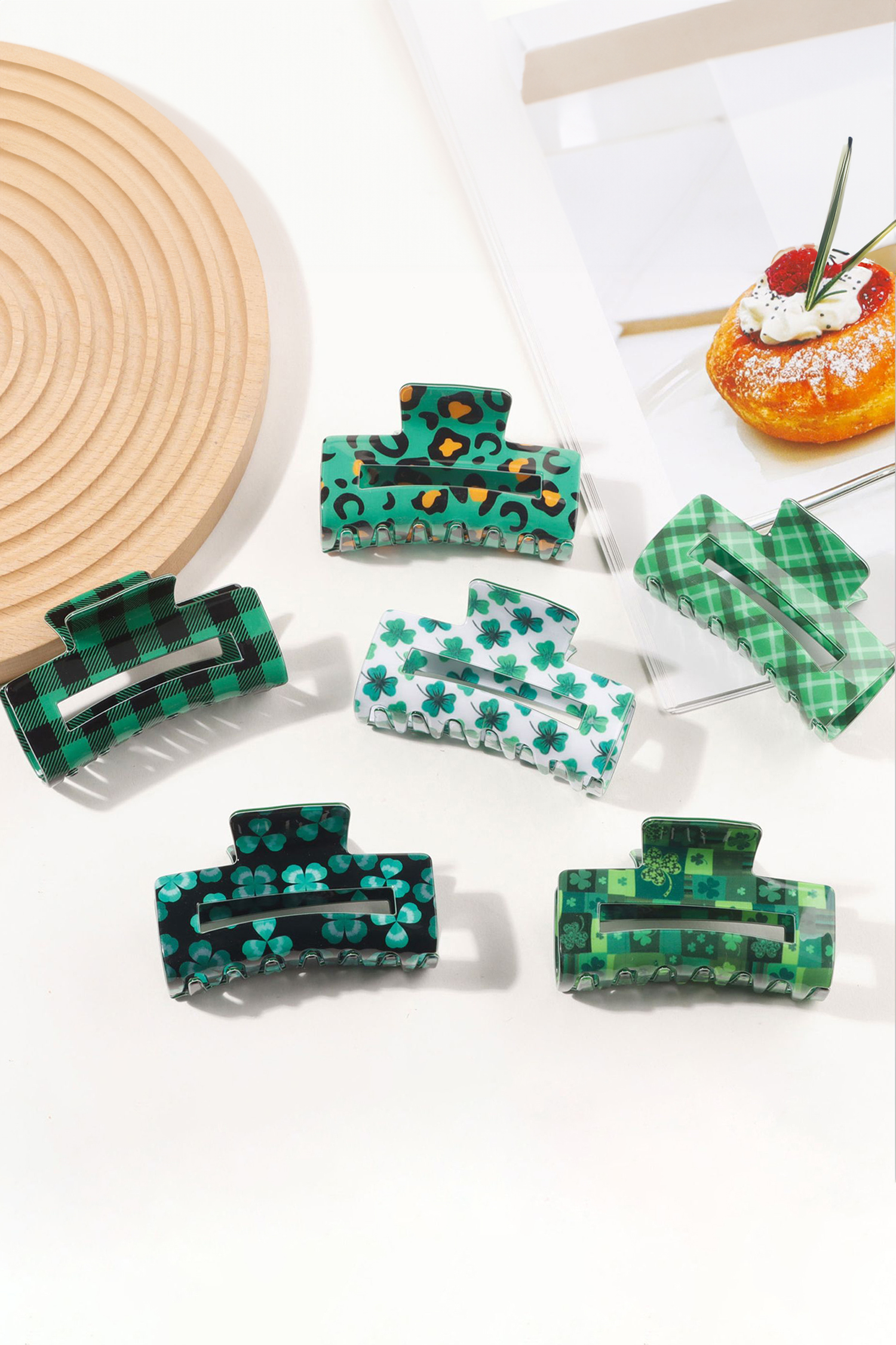 Dark Green Leopard Print Square Hollowed Plastic Hair Claw Clip