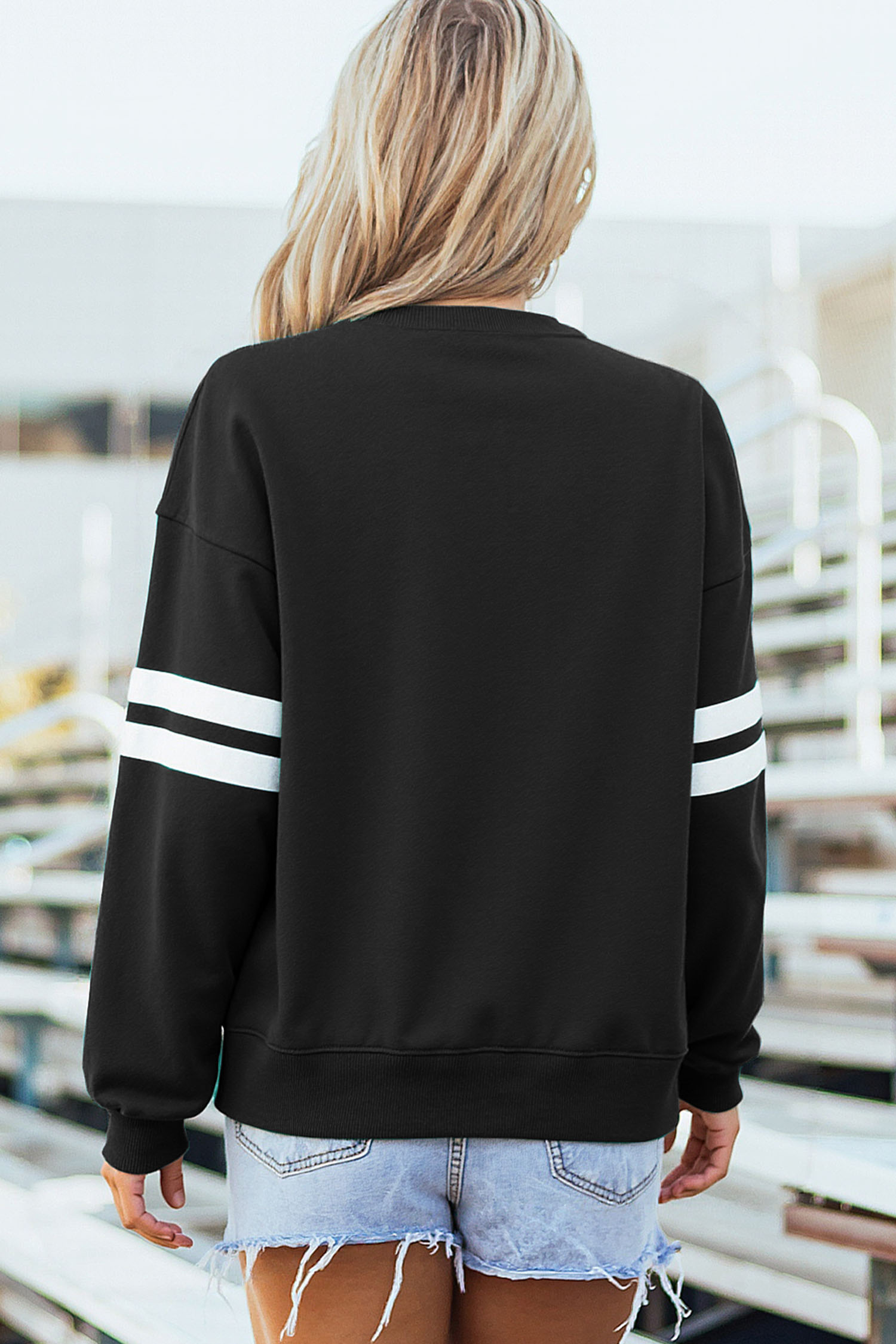 Black Sequin Mardi Crown Dropped Shoulder Varsity Sweatshirt