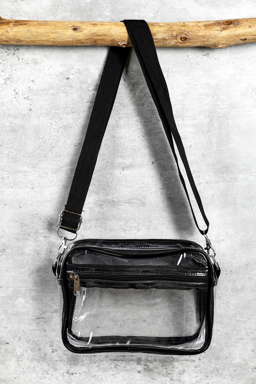 Gray Multi-Pocket Contrast Edge Detachable Strap Clear Shoulder Bag