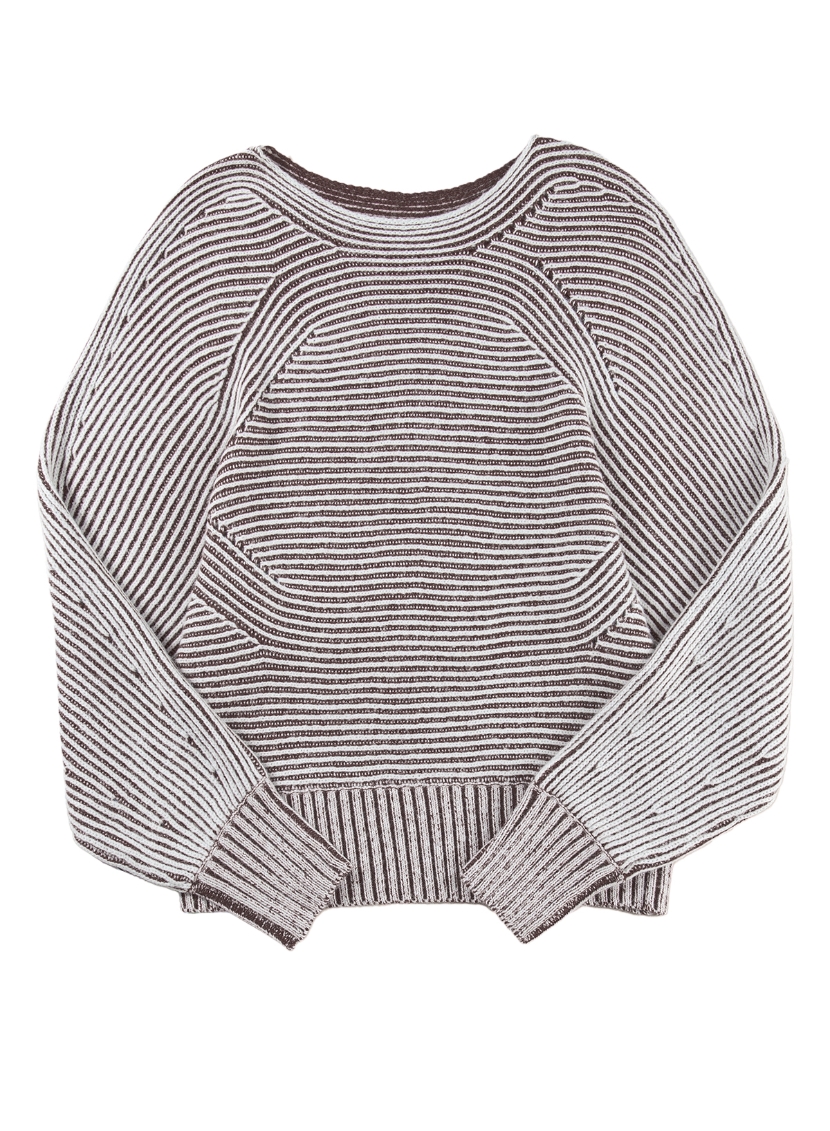 Coffee Striped Print Ribbed Knit Boat Neck Baggy Sweater