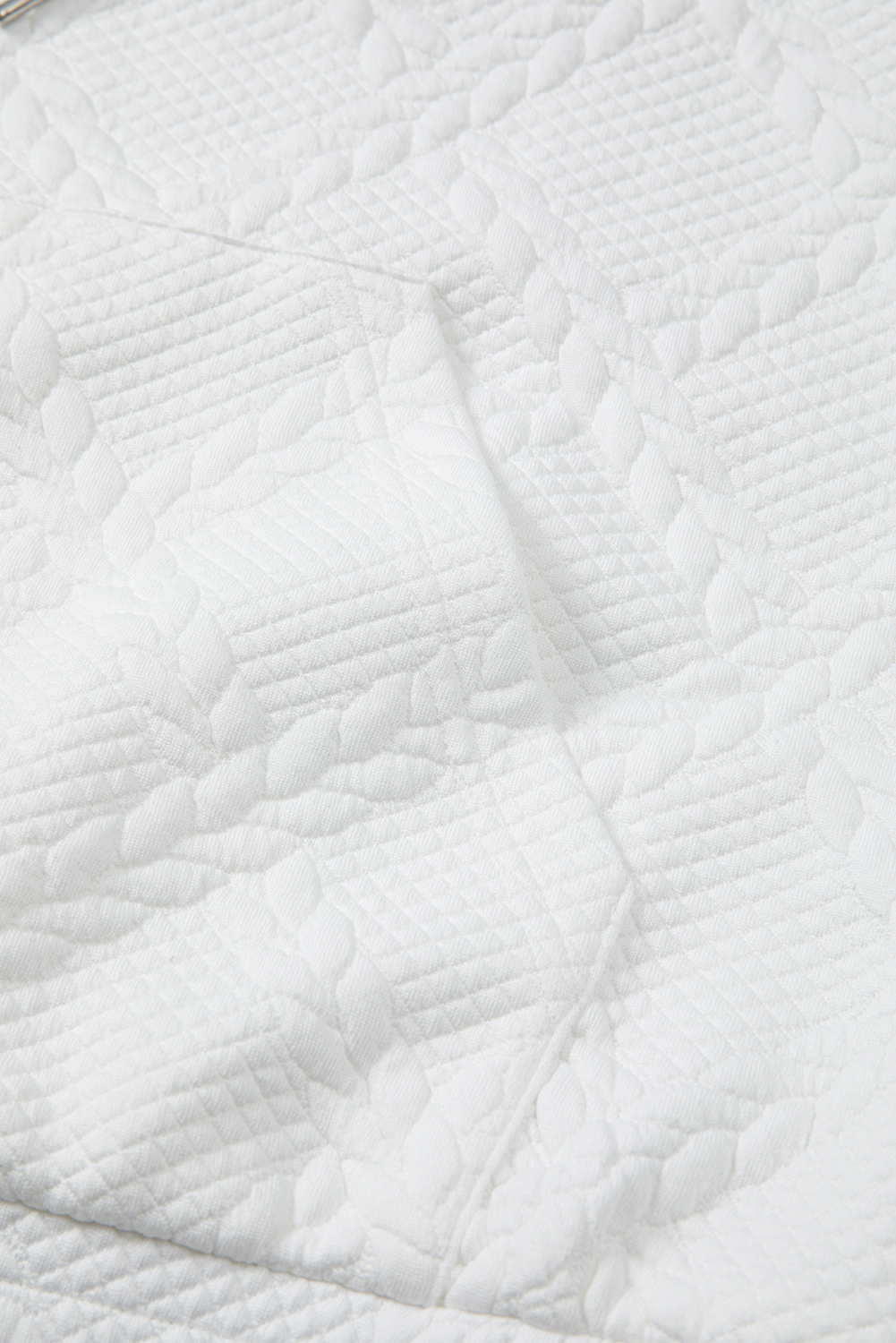 White Cable Lattice Texture Kangaroo Pocket Hoodie