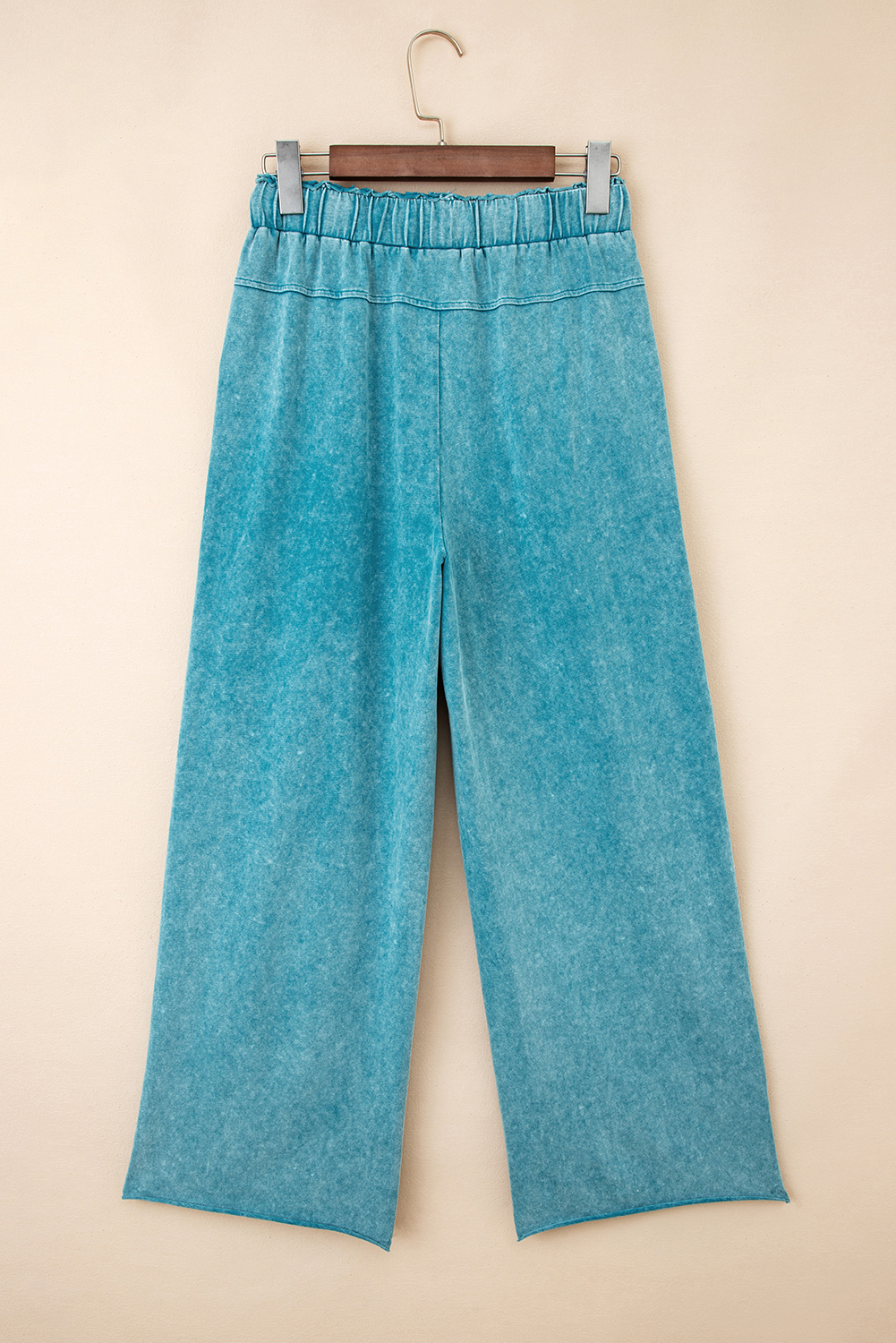 Lapis Mineral Wash Lace-up High Waist Raw Hem Patched Pocket Pants