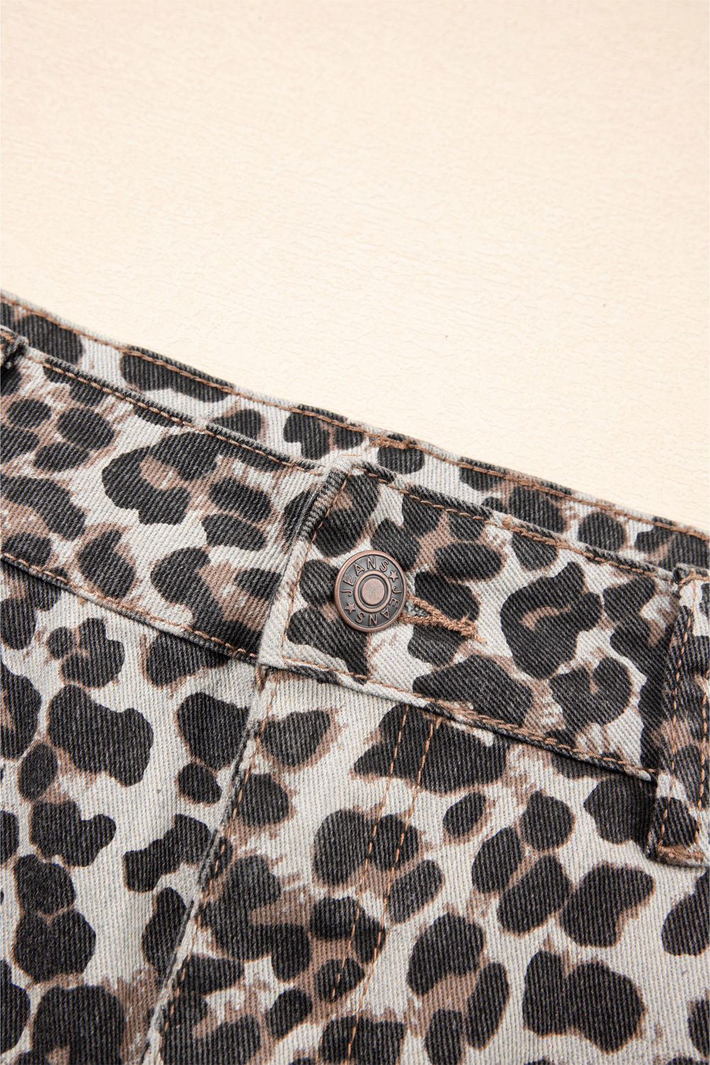 Khaki Leopard Denim Mini Skirt
