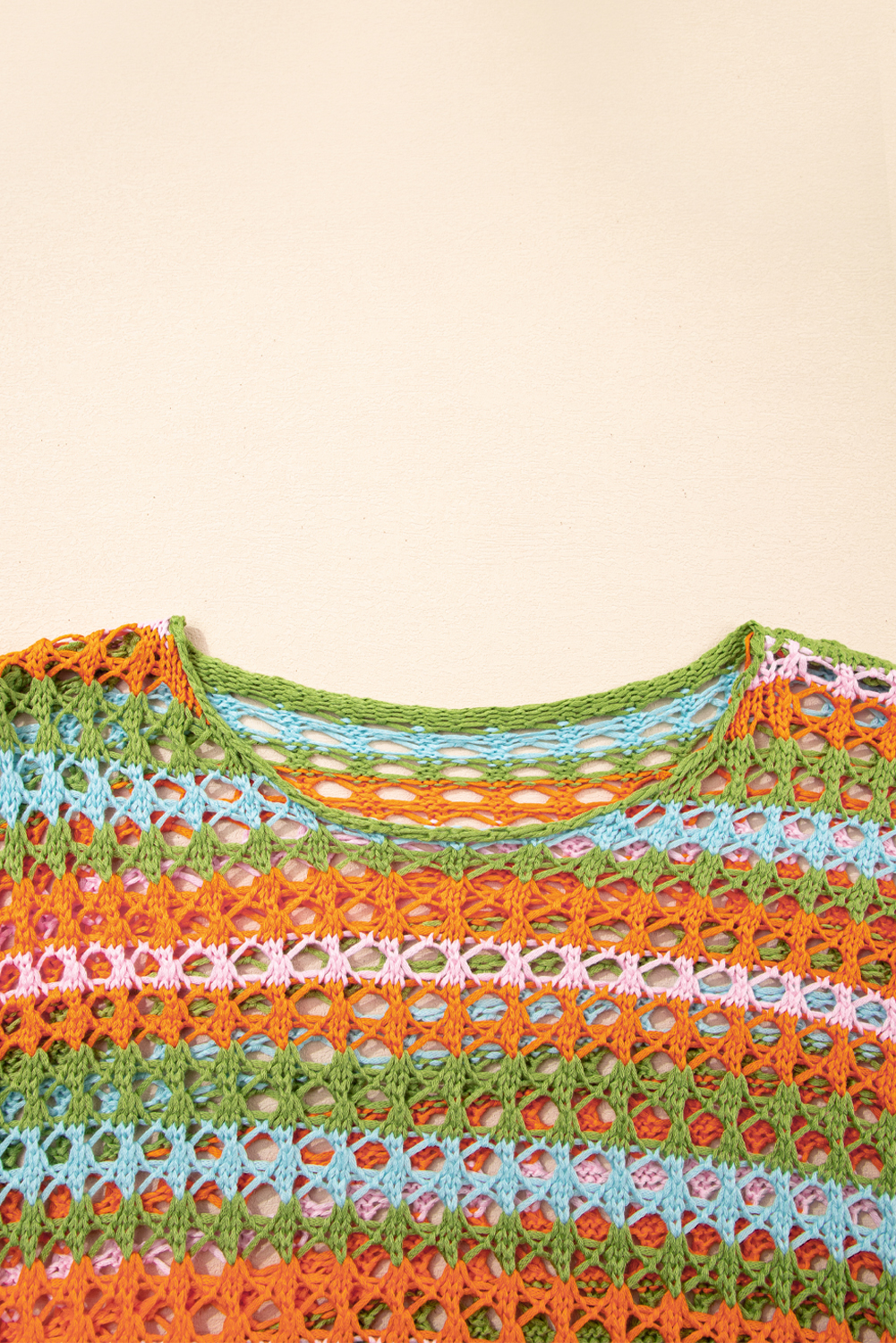 Purple Multi Stripe Open Knit Sweater Beach Cover Up