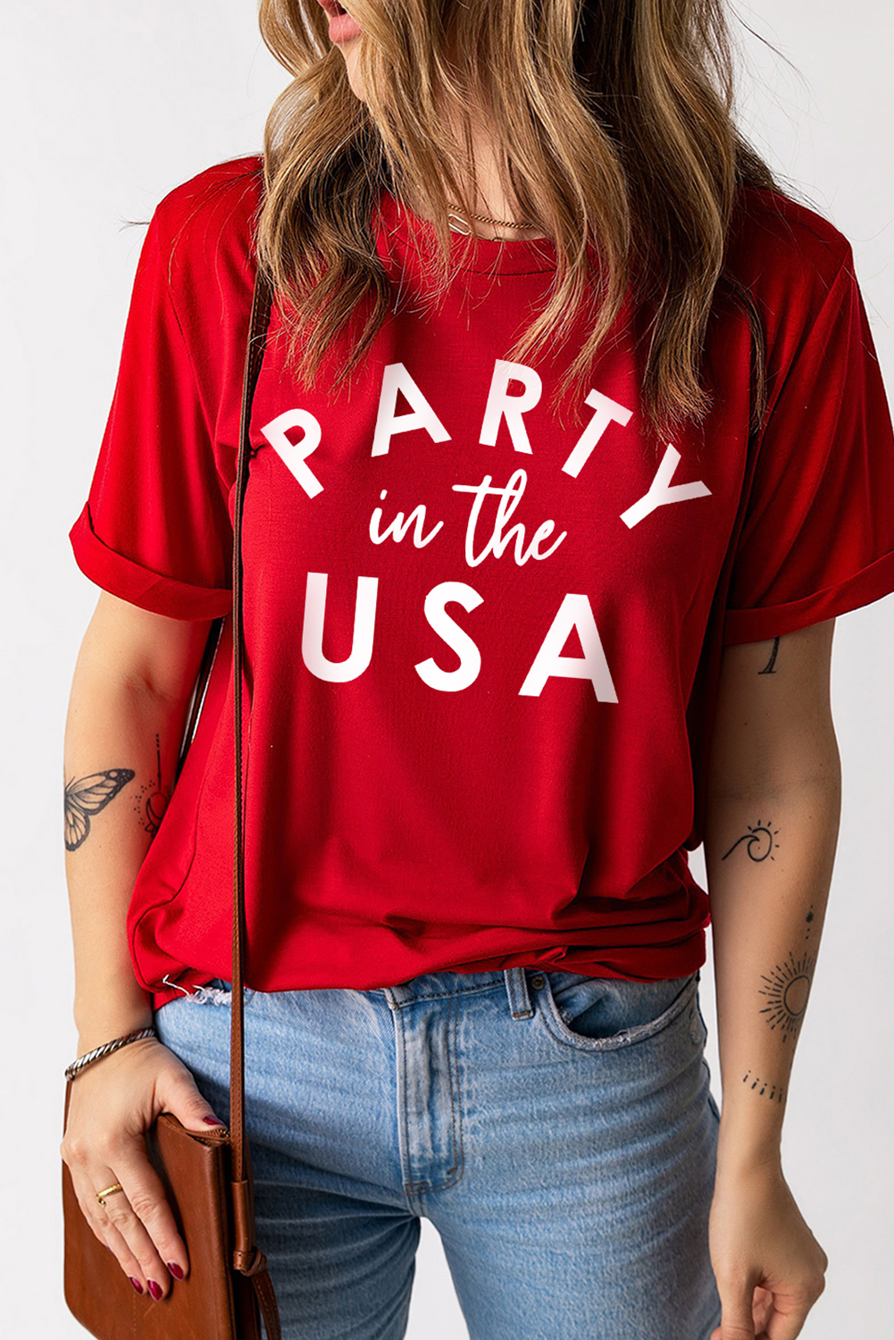 Red PARTY in the USA Printed Independence Day T Shirt