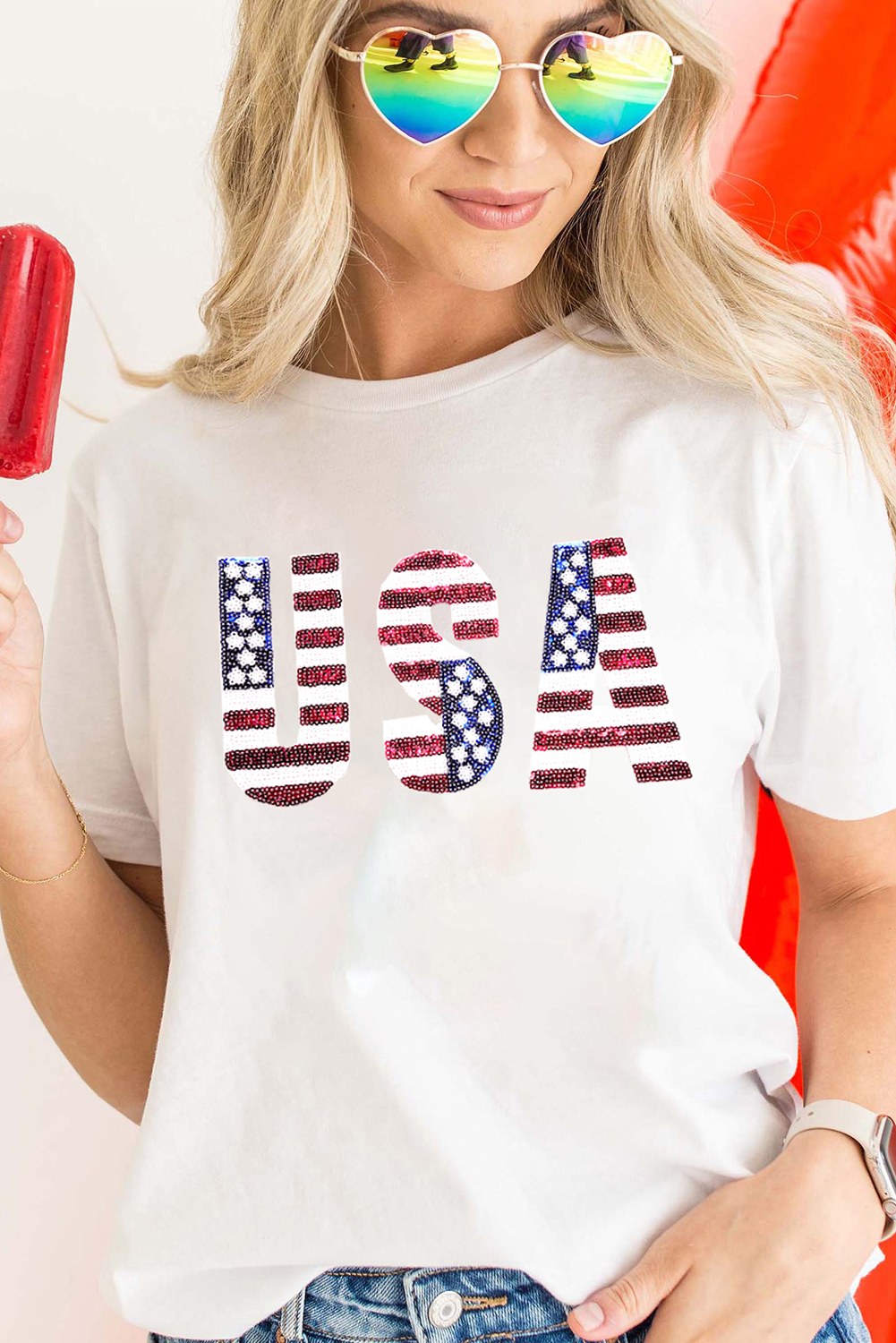 Gray Blooming USA Flag Print Casual T Shirt