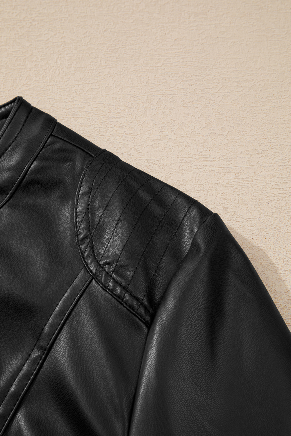 Chestnut Solid Faux Leather Zipper Slim Fit Bomber Jacket