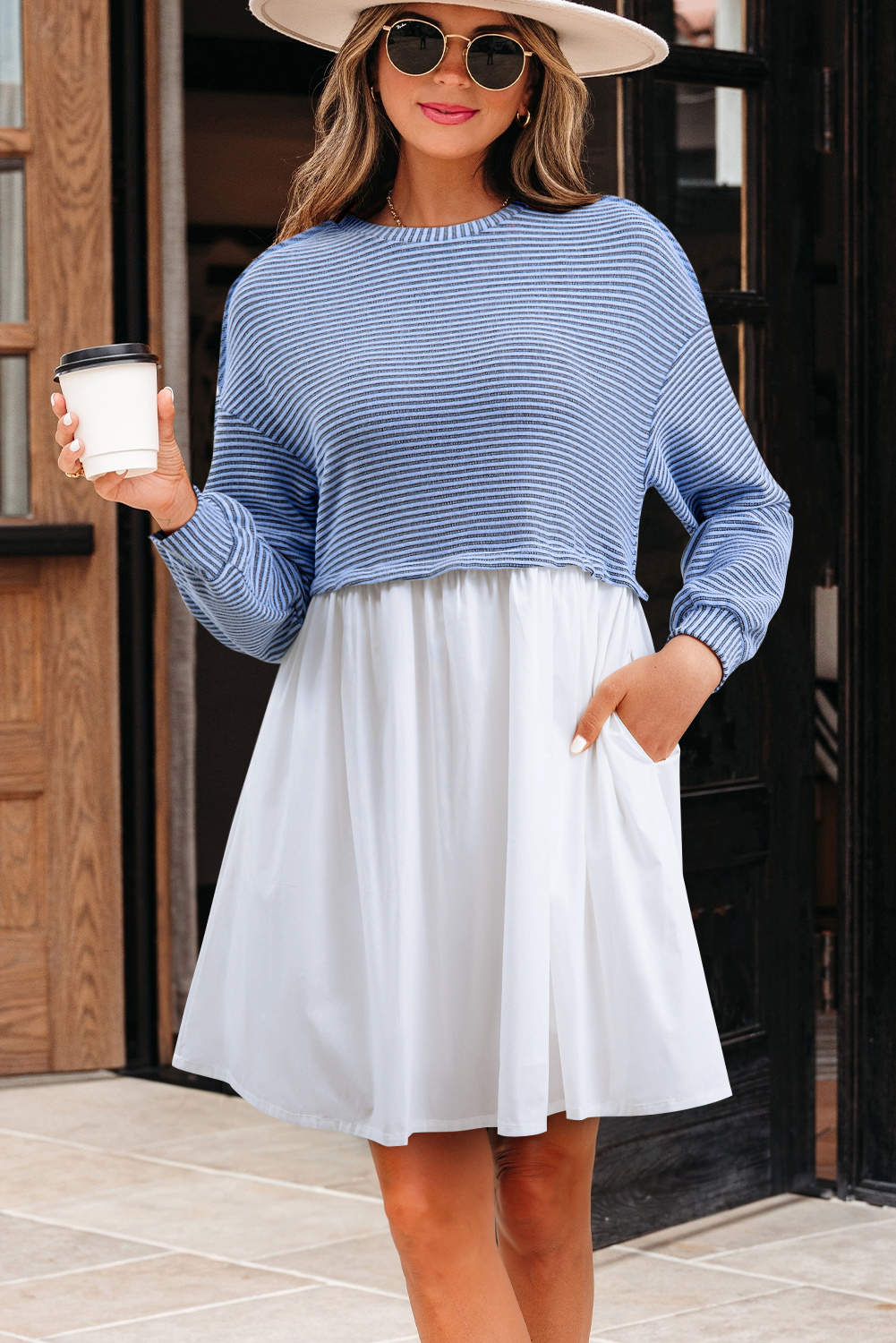 Pale Khaki Sweatshirt Poplin Mini Dress