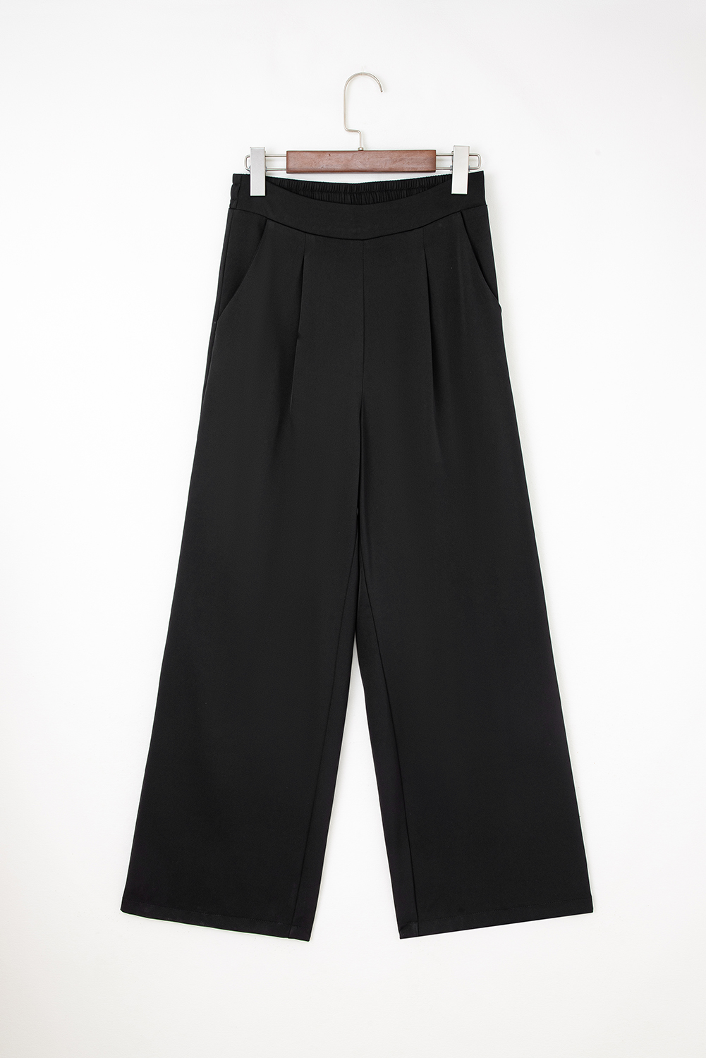 Fiery Red Pleated Detail Pull On High Elastic Waist Loose Straight Pants