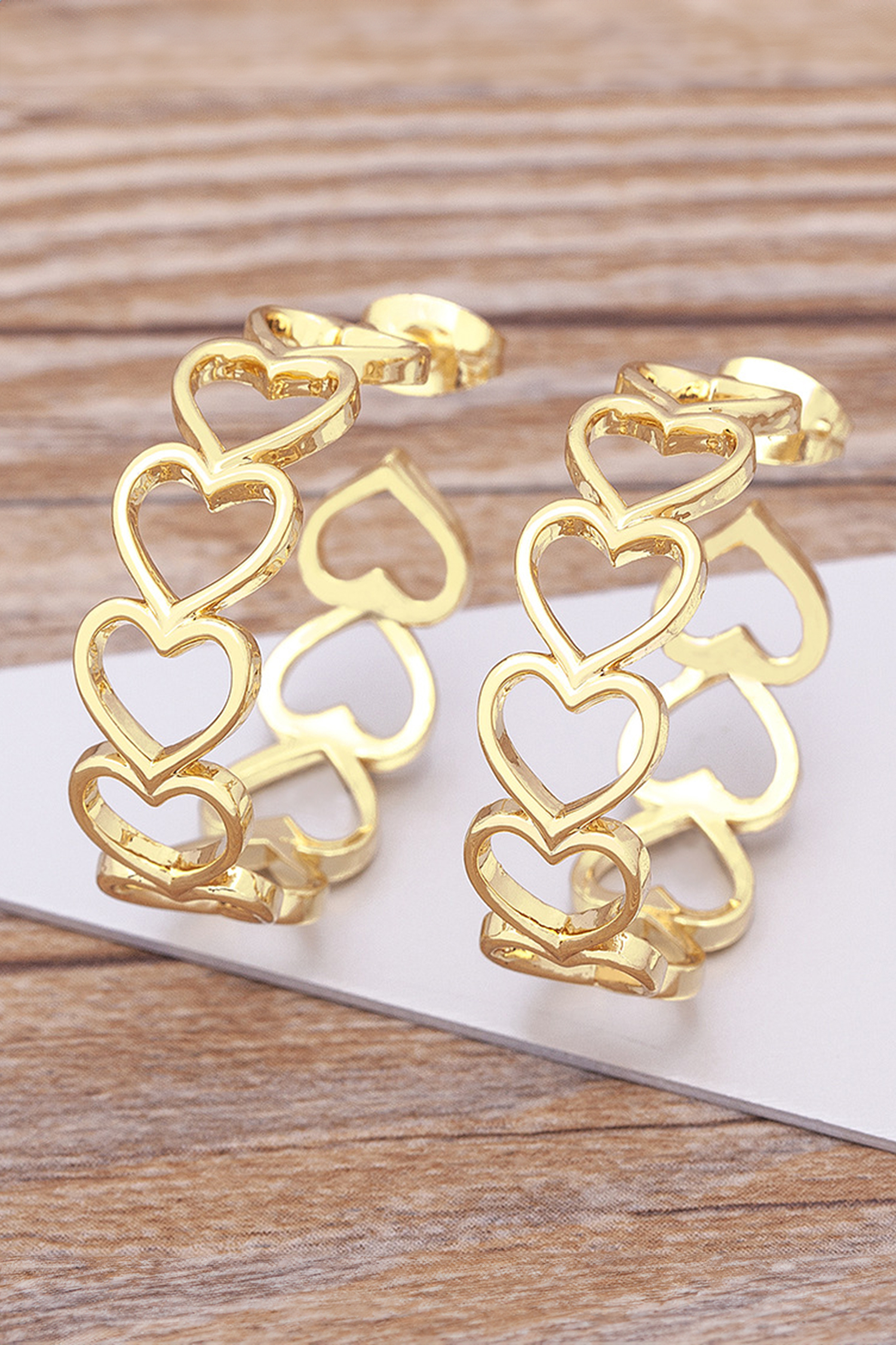 Gold Plated Heart Link Hoop Stud Earrings
