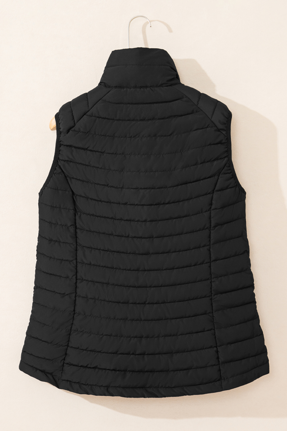 Silvery Plush Collared Quilted Zipped Puffer Vest