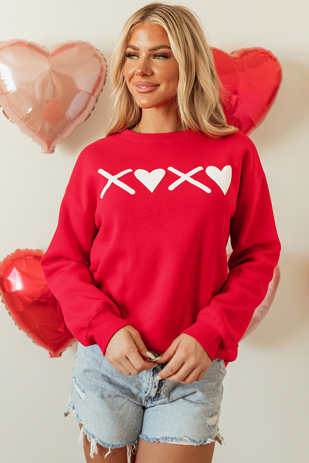 Pink LOVER Puff Print Drop Shoulder Pullover Sweatshirt