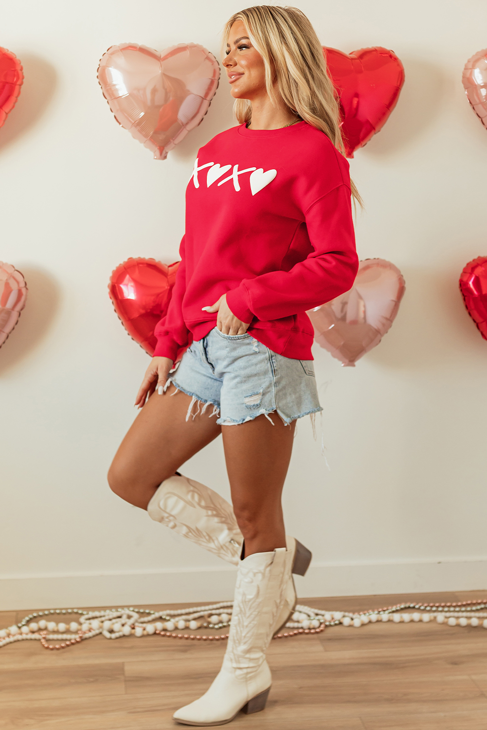 Pink LOVER Puff Print Drop Shoulder Pullover Sweatshirt