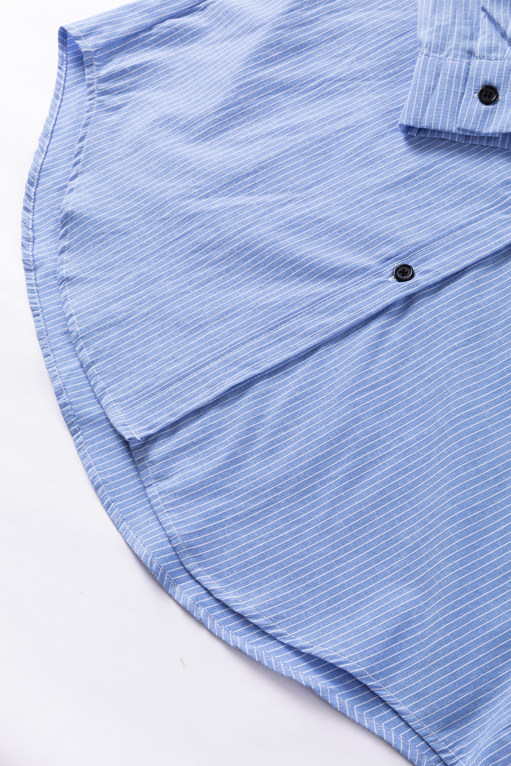 DEAR-LOVER Stripe Roll-tab Sleeve Pocketed Long Shirt