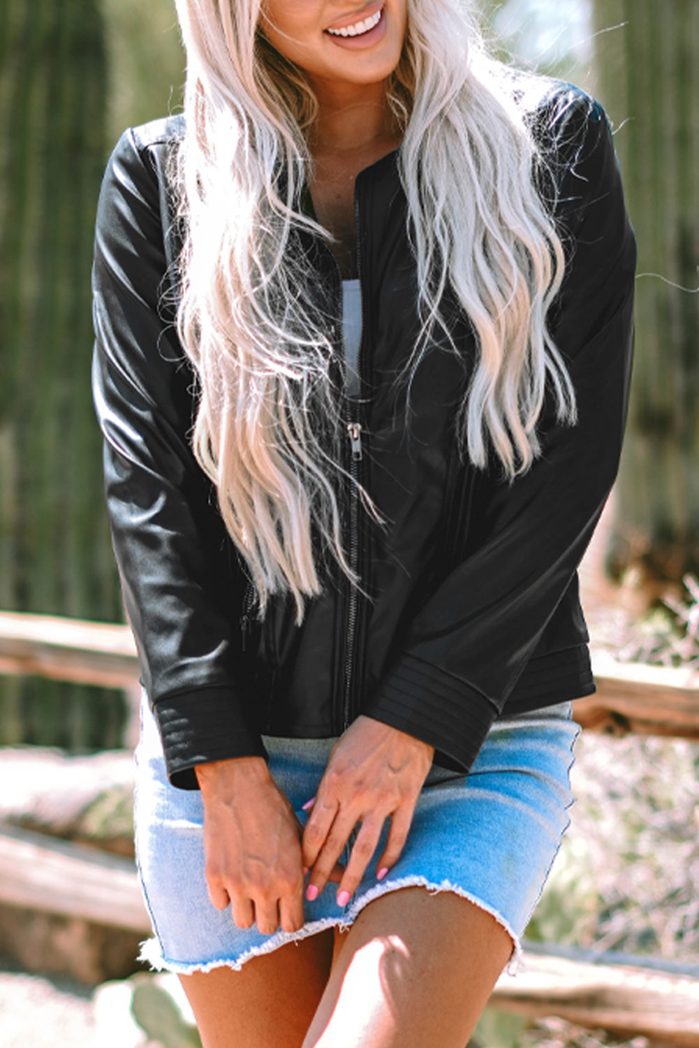 Chestnut Solid Faux Leather Zipper Slim Fit Bomber Jacket