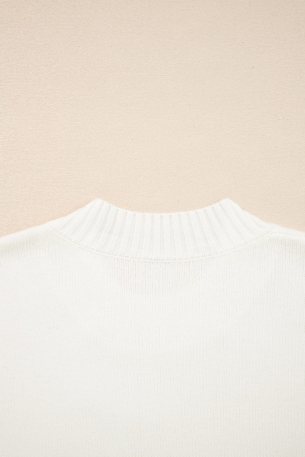 White Embroidered Flower Bouquet Ribbed Trim Loose Sweater