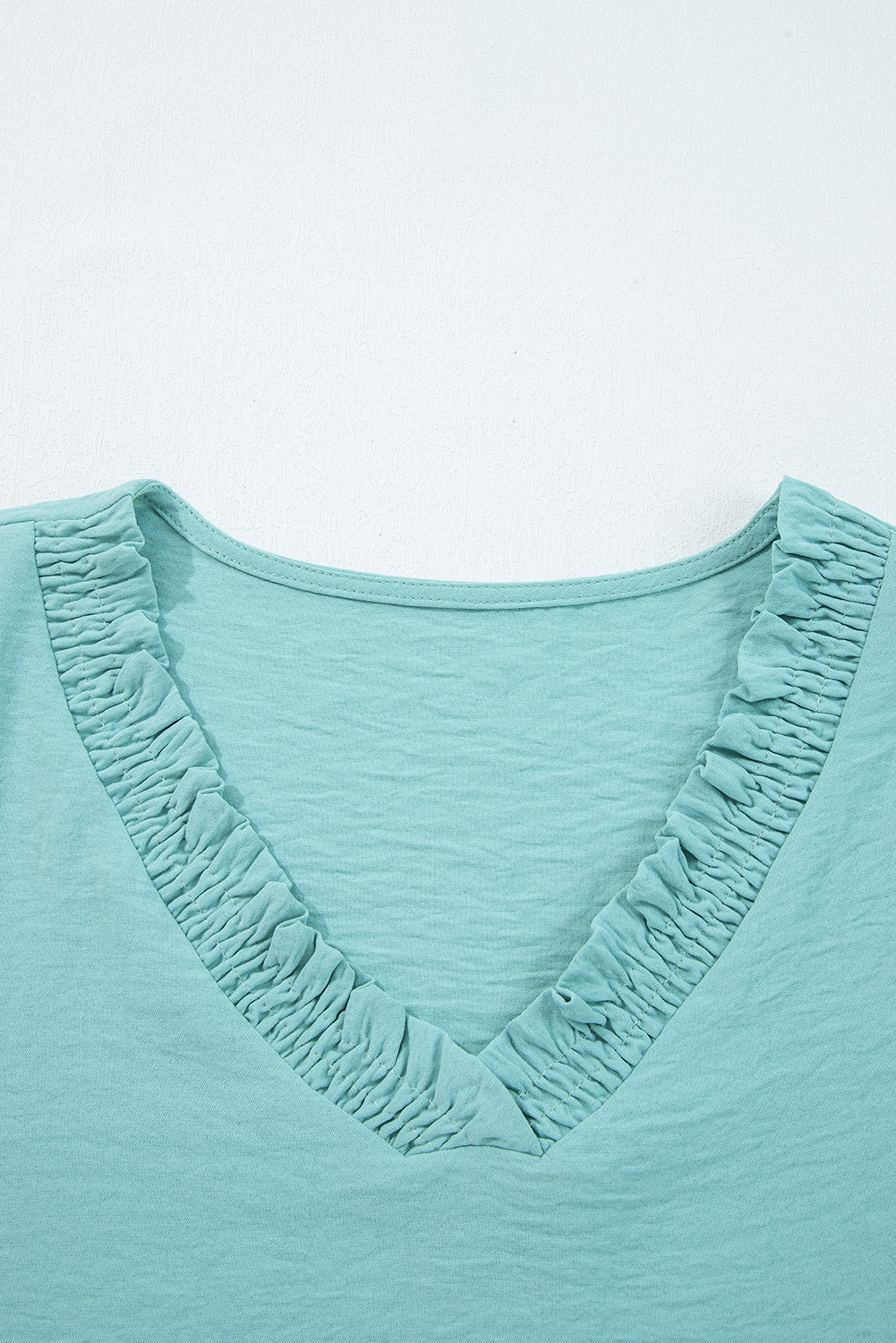 Sky Blue Frilled V Neck Bracelet Sleeve Shift Mini Dress