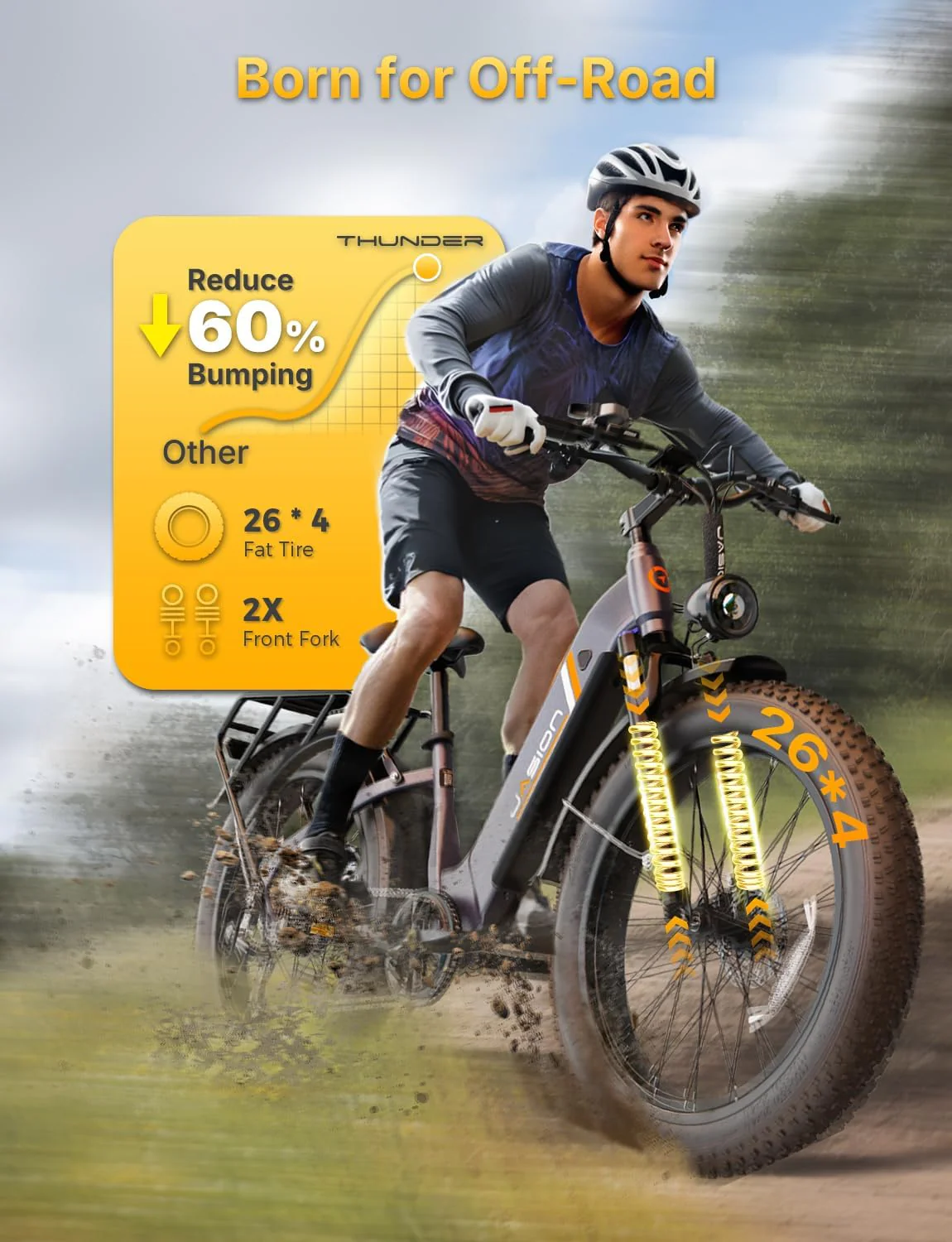 Thunder Electric Bike 1500W 30+MPH 80Miles Range Fat Tire Hydraulic Disc Brakes