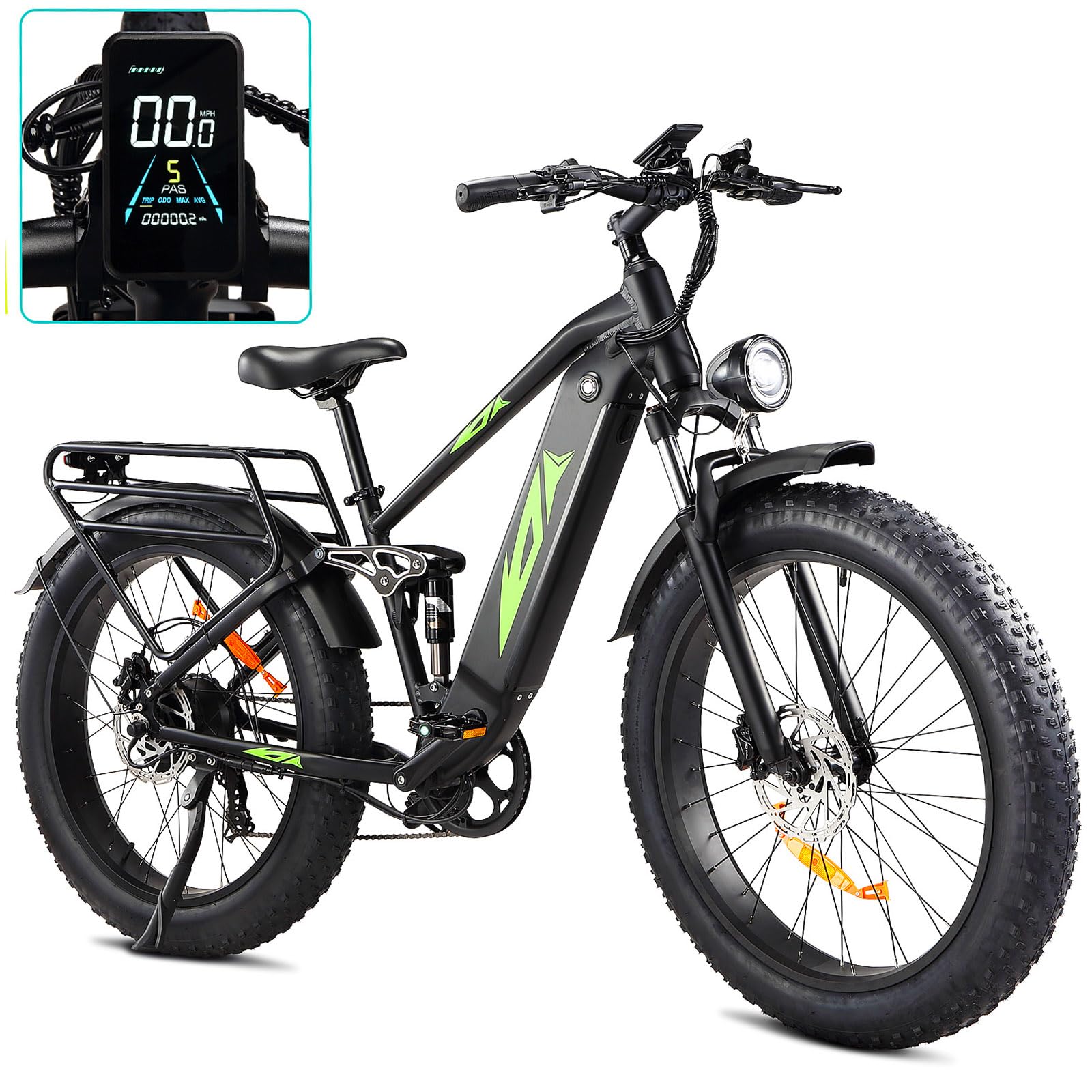 Electric Bike for Adults 1000W, 48V 17.5AH Battery Adult Electric Bicycles, 26 Fat Tire Full Suspension Ebike, 28MPH Mountain Beach E Bike, 7 Speed, 60Miles Range, UL Certified
