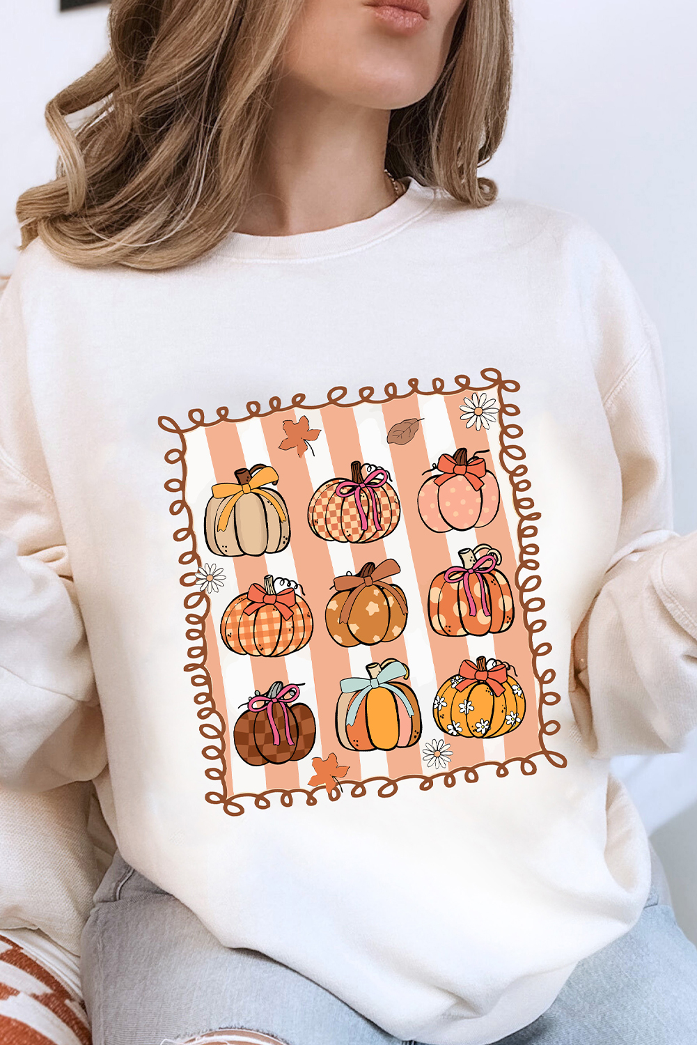 White Fall Bow Pumpkin PNG Sublimation Graphic Sweatshirt