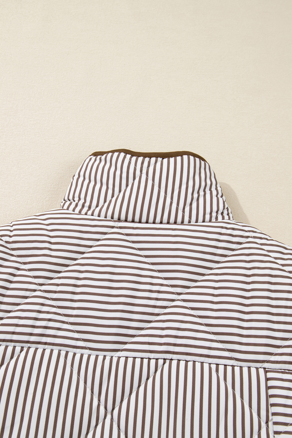 Black Stripe Contrast Trim Snap Button Collared Winter Vest