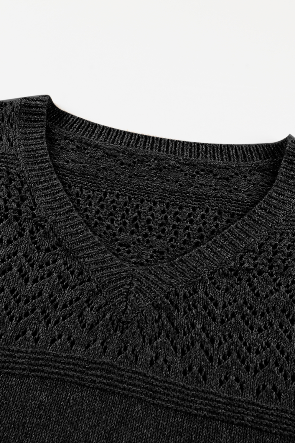 Sky Blue Eyelet Pattern Detail V Neck Drop Shoulder Sweater