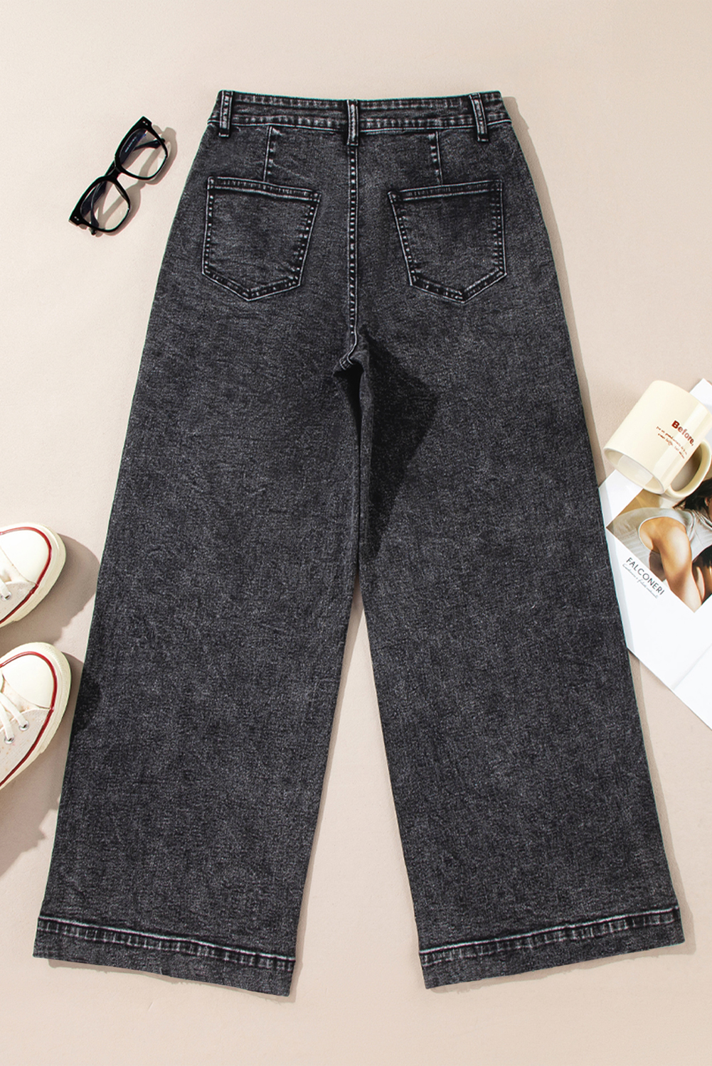Light Blue Chic Patch Pocket Straight Leg Loose Jeans