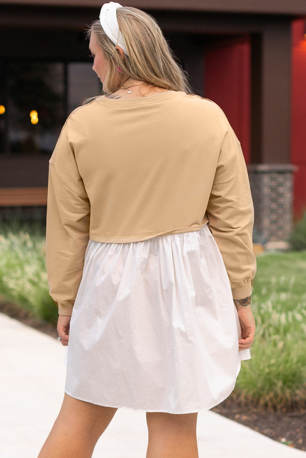Pale Khaki Sweatshirt Poplin Mini Dress