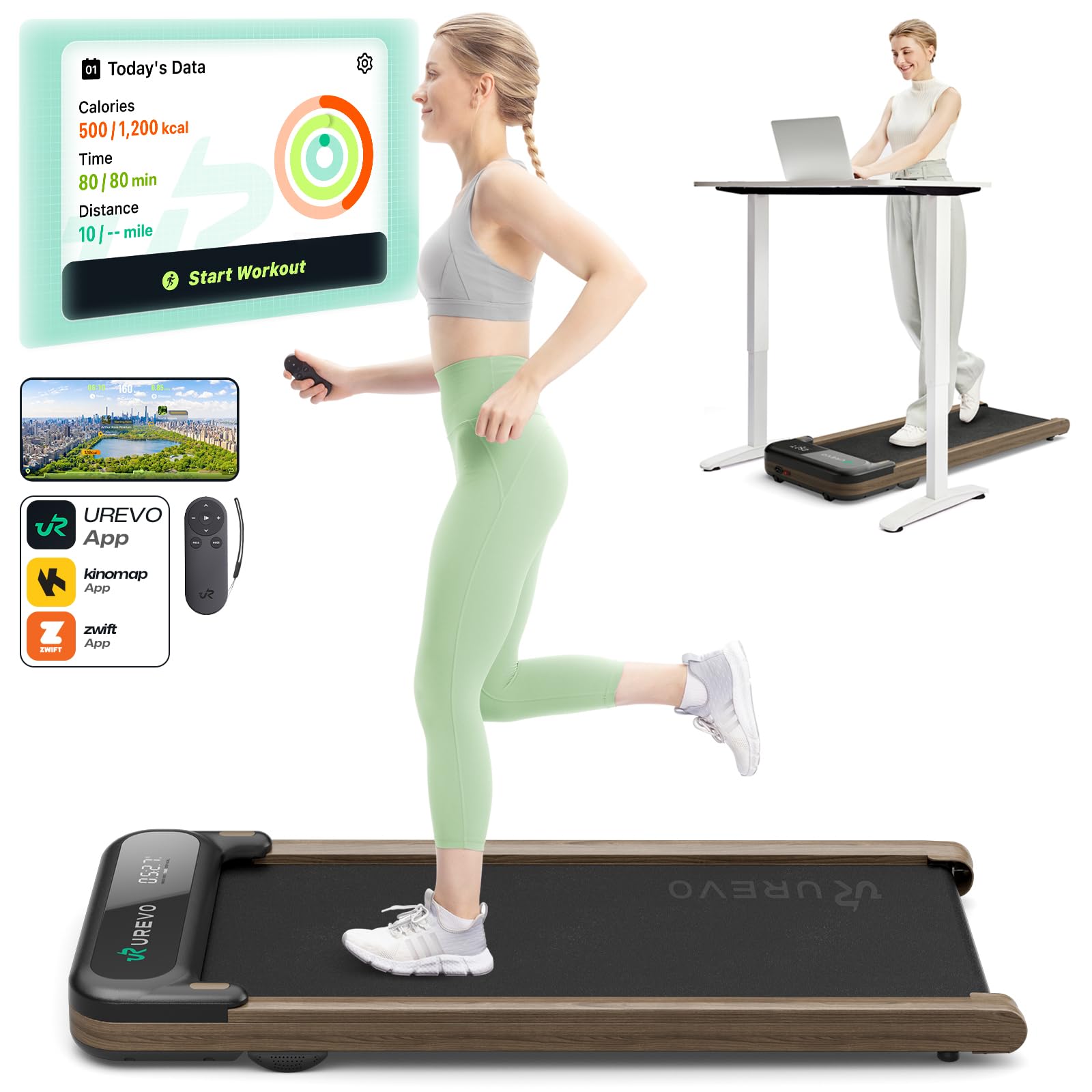 UREVO Smart Walking Pad, Compact Under Desk Treadmill