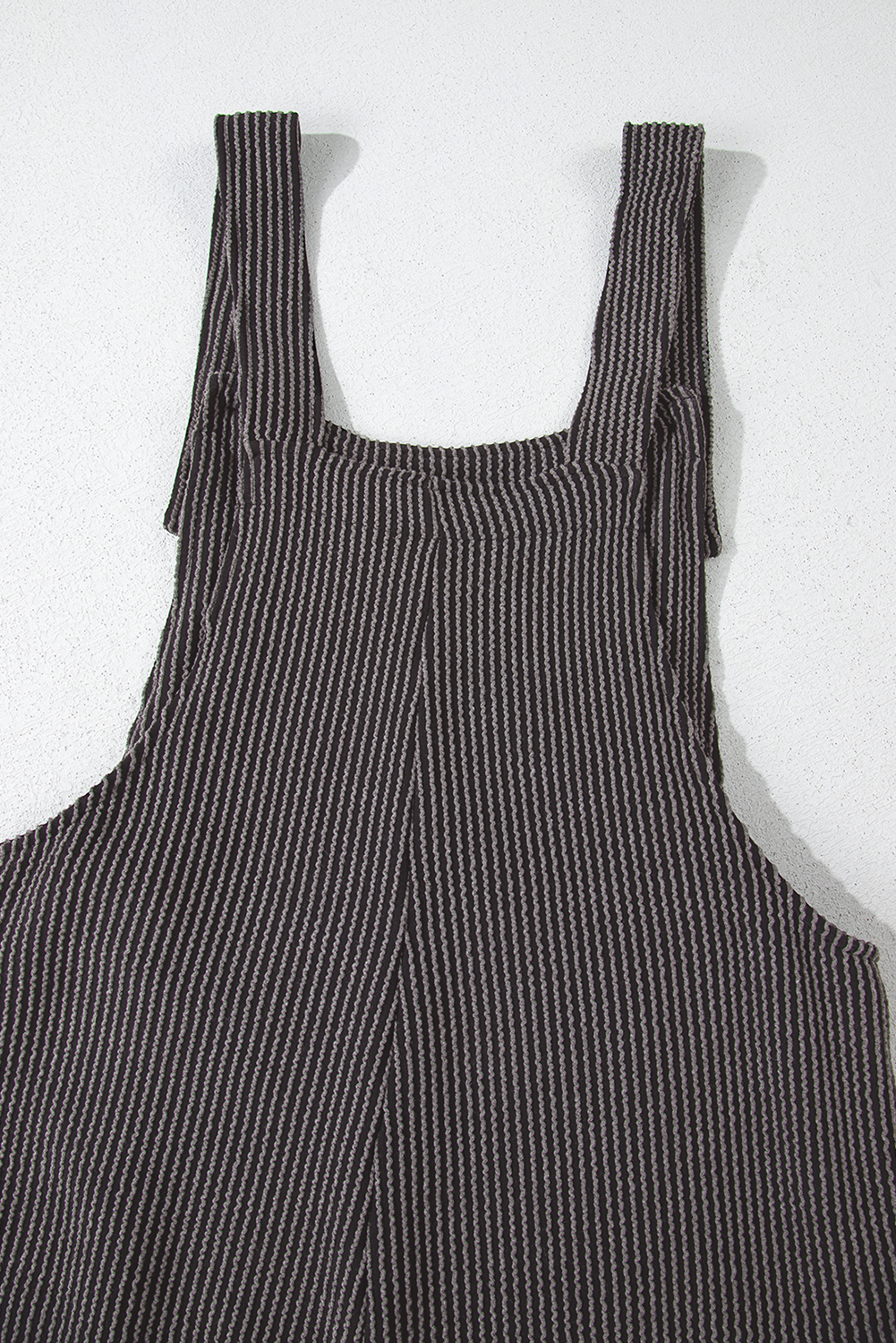 Dark Grey Ribbed Knit Patched Pocket Wide Leg Overalls