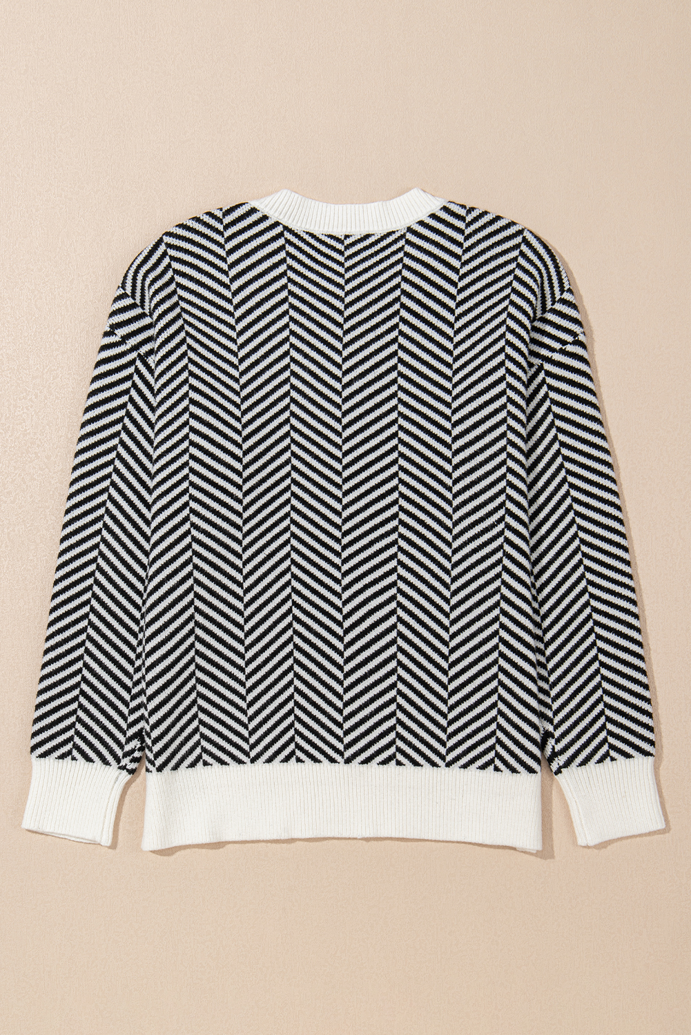 Coffee Contrast Edge Crew Neck Drop Shoulder Sweater