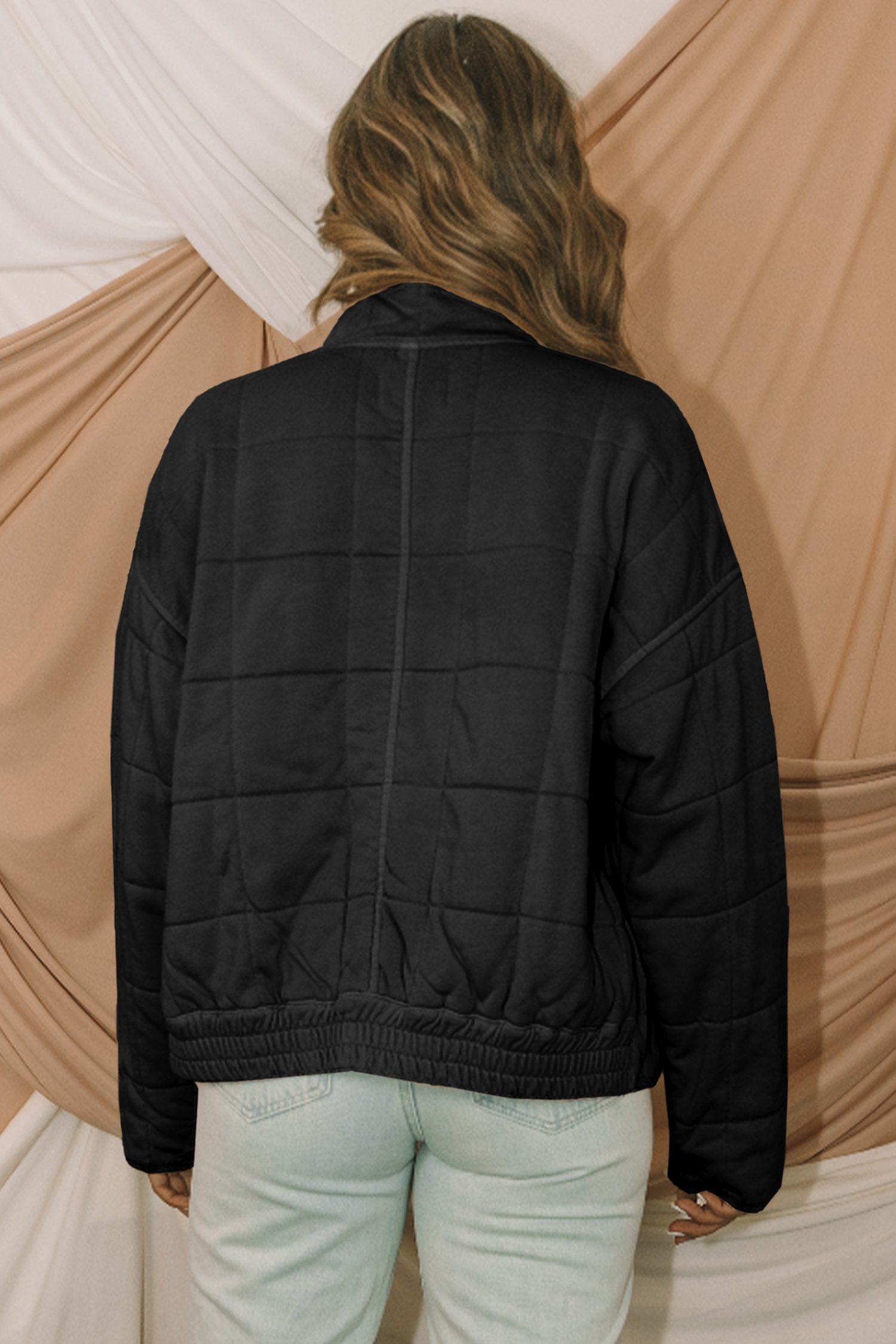 Khaki Zip-Up Pocket Quilted Jacket