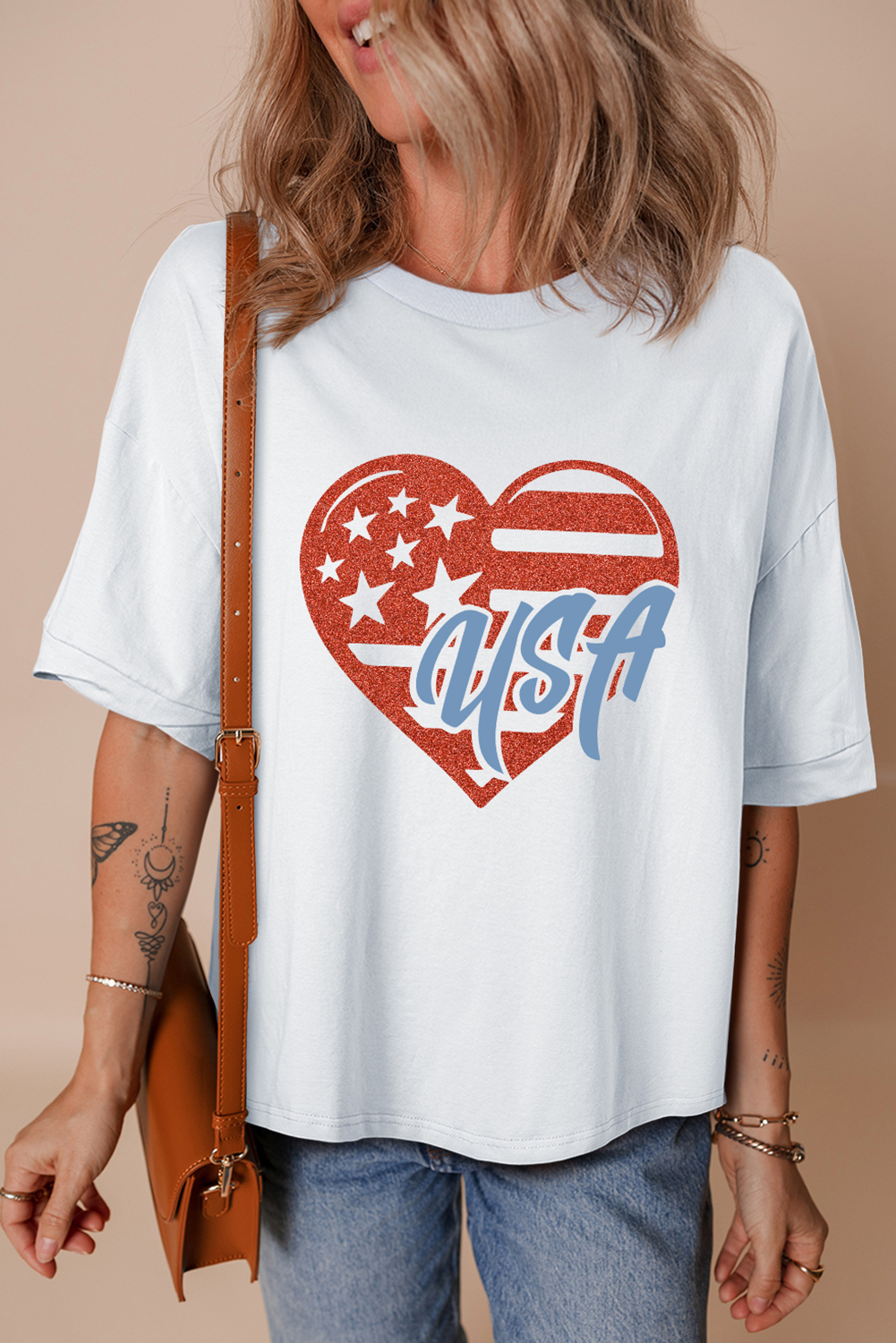 White Flag Pattern Inspired USA Heart Graphic Tee