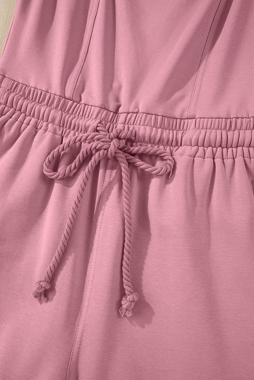Light Pink Lace-up Elastic Waist Sleeveless Square Neck Jumpsuit