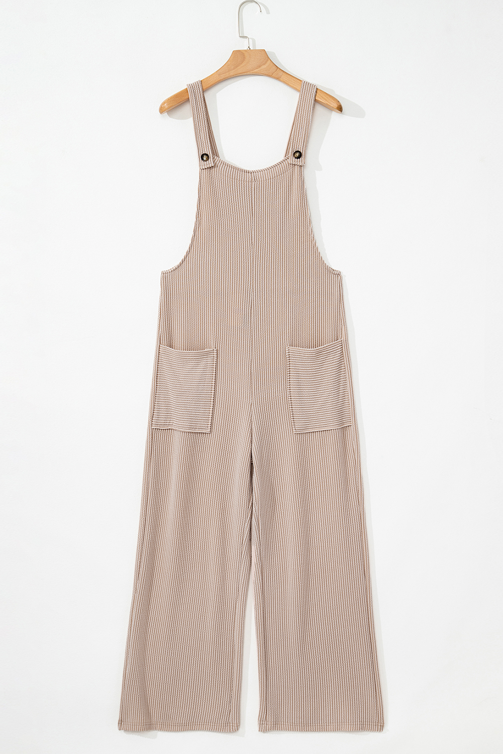 Dark Grey Ribbed Knit Patched Pocket Wide Leg Overalls