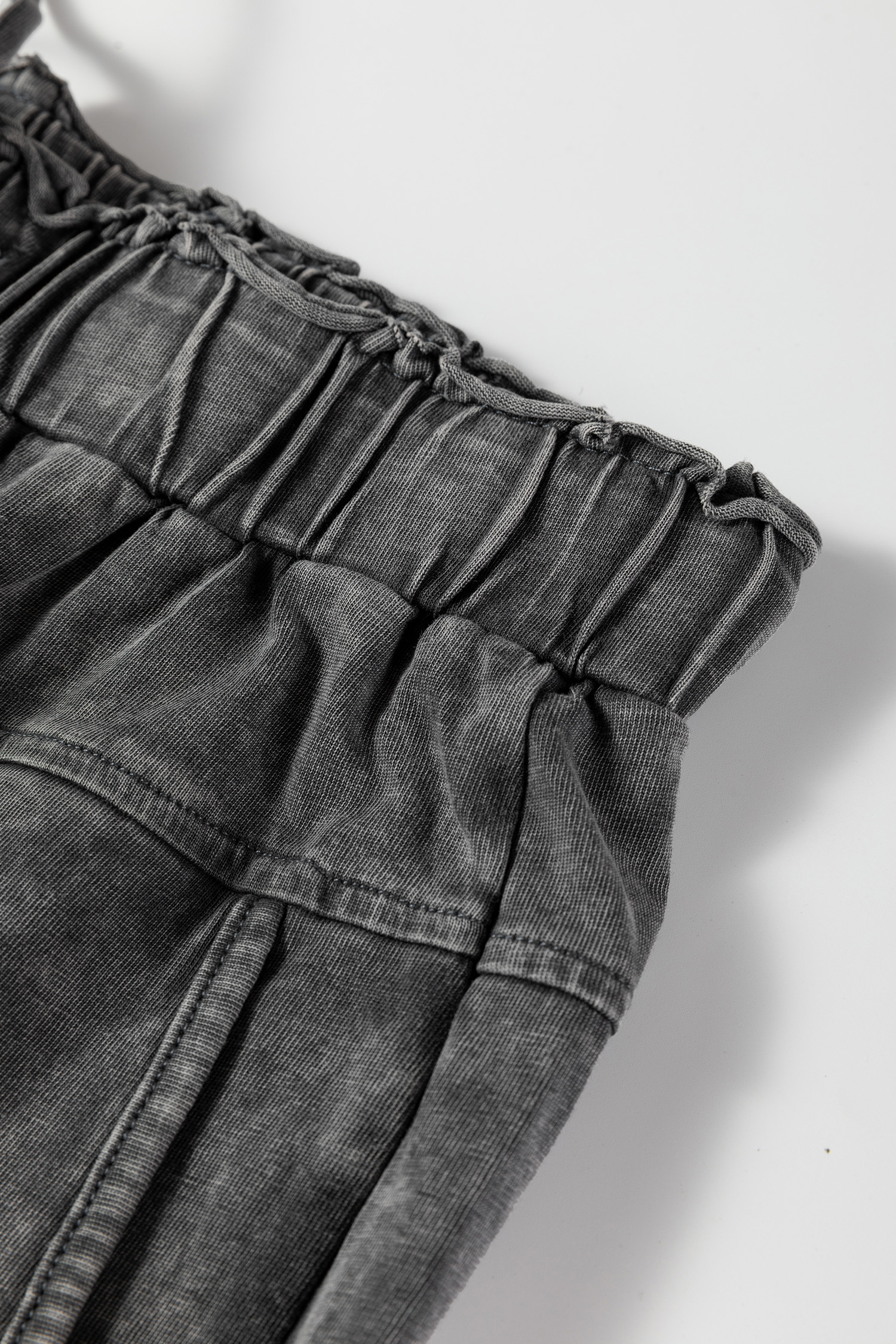 Lapis Mineral Wash Lace-up High Waist Raw Hem Patched Pocket Pants