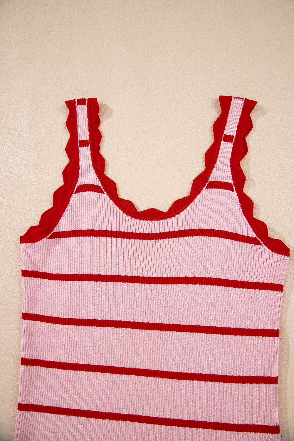 Bright Green Striped Scalloped Edge U Neck Sleeveless Sweater Vest