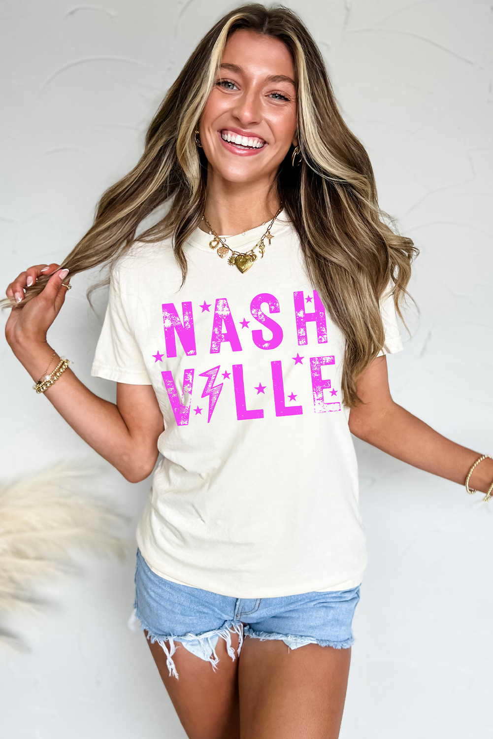 White NASHVILLE Star Graphic Crewneck T Shirt