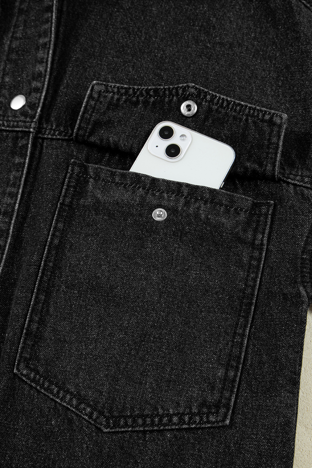 Black Big Chest Pocket Drop Shoulder Hooded Denim Jacket