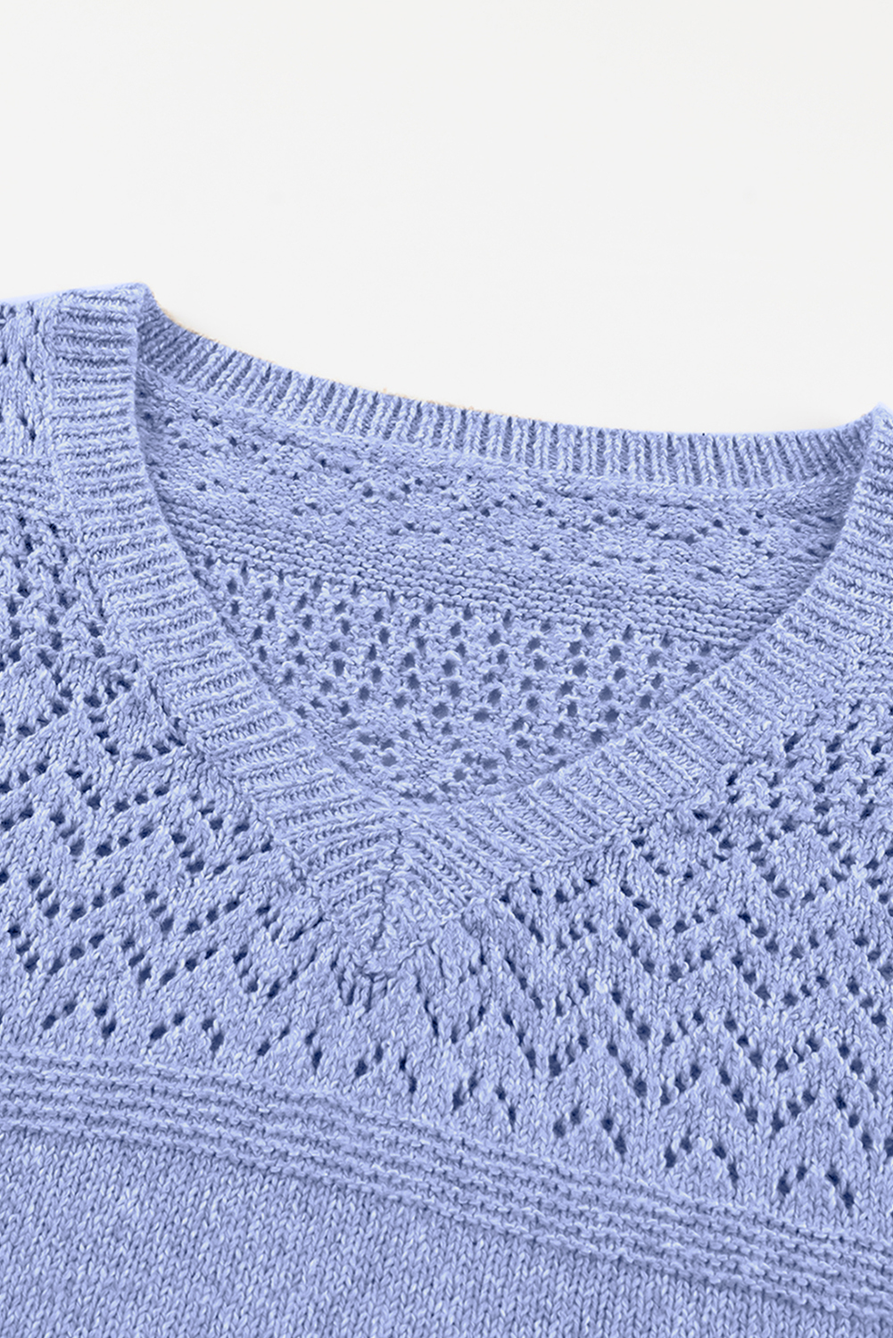 Sky Blue Eyelet Pattern Detail V Neck Drop Shoulder Sweater