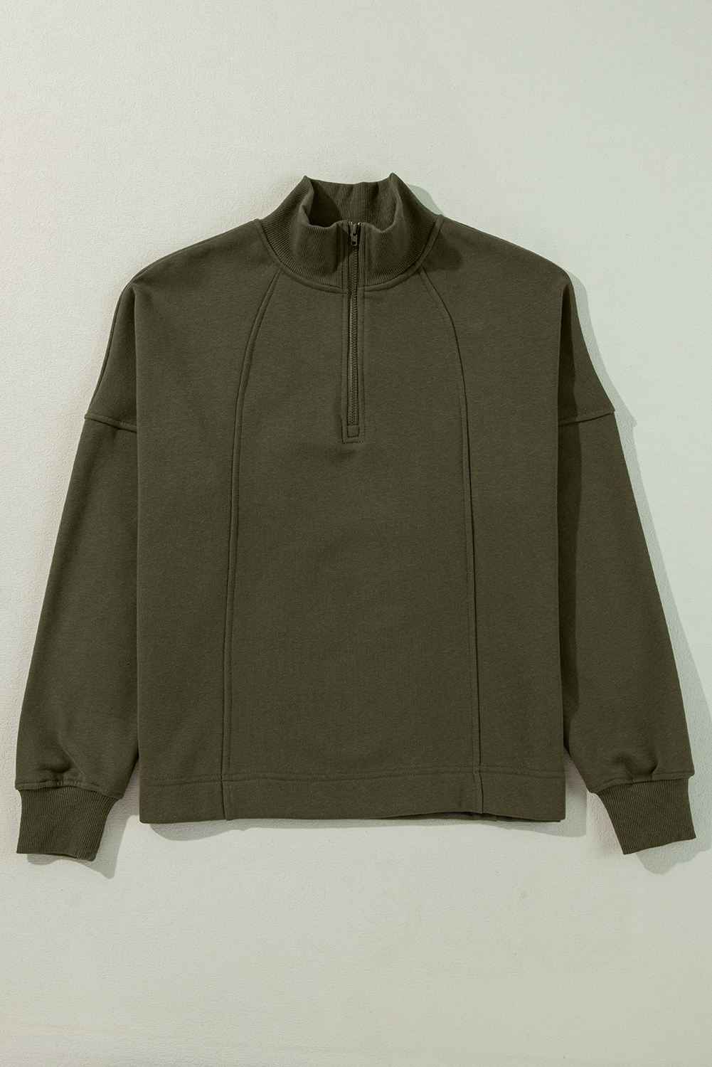 Fushia Zipped Neck Pullover Drop Shoulder Sweatshirt