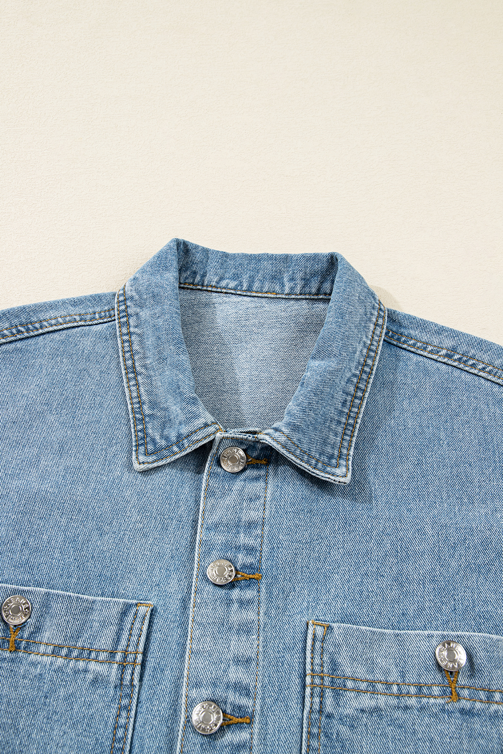 Beau Blue Multi Patched Pockets Side Tie up Boyfriend Style Denim Jacket