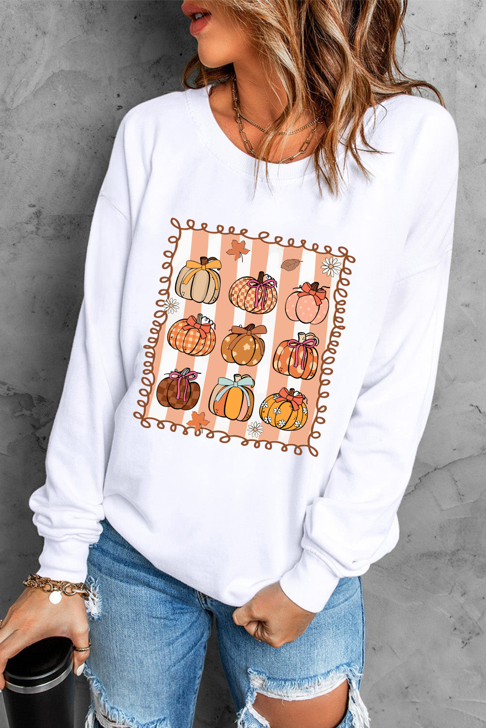 White Fall Bow Pumpkin PNG Sublimation Graphic Sweatshirt