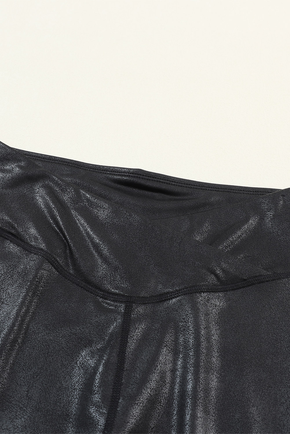 Dearlovers Black Crossed Dip Waist Sleek Leather Leggings