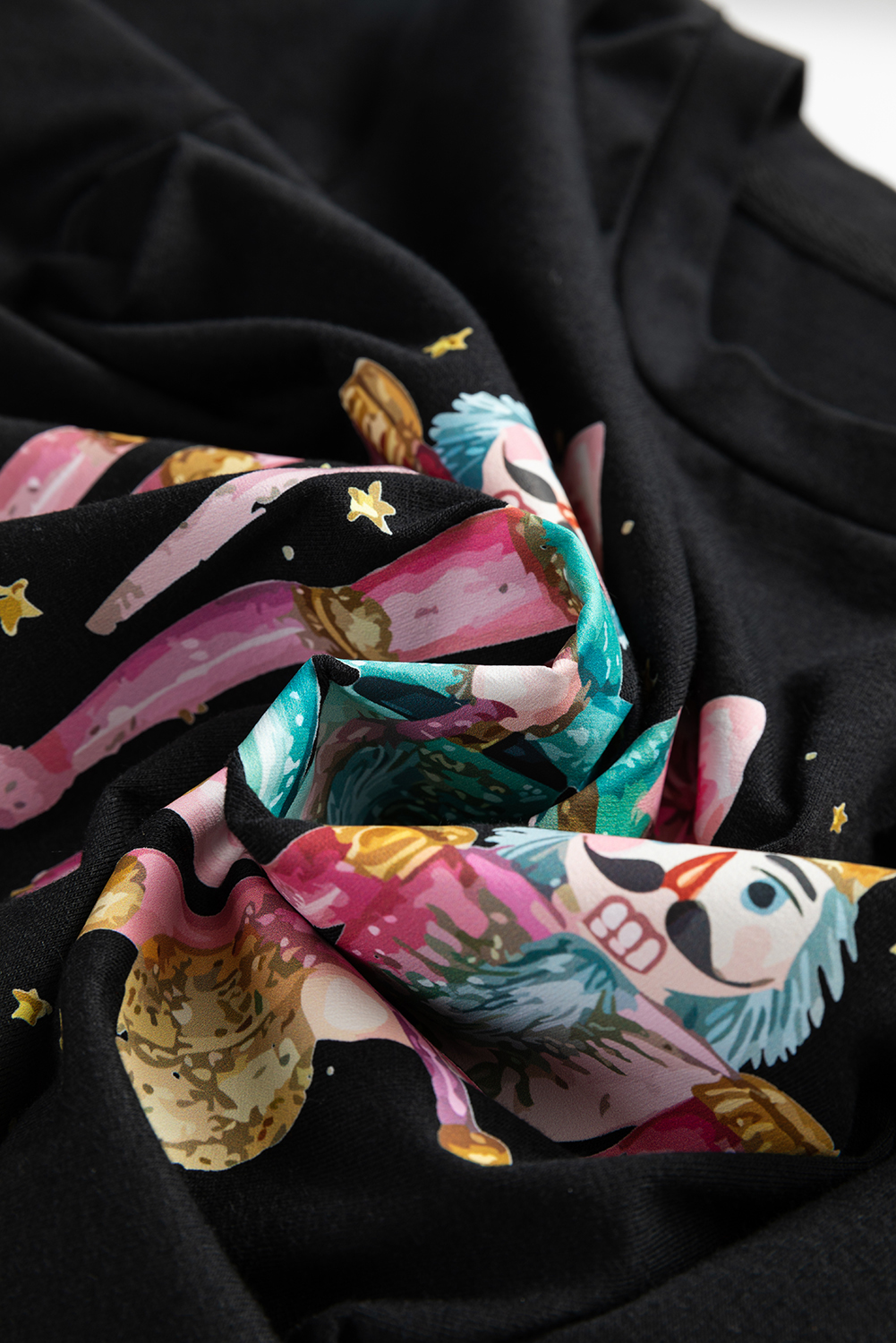 Black Nutcracker Merry Christmas Printed Crewneck T Shirt