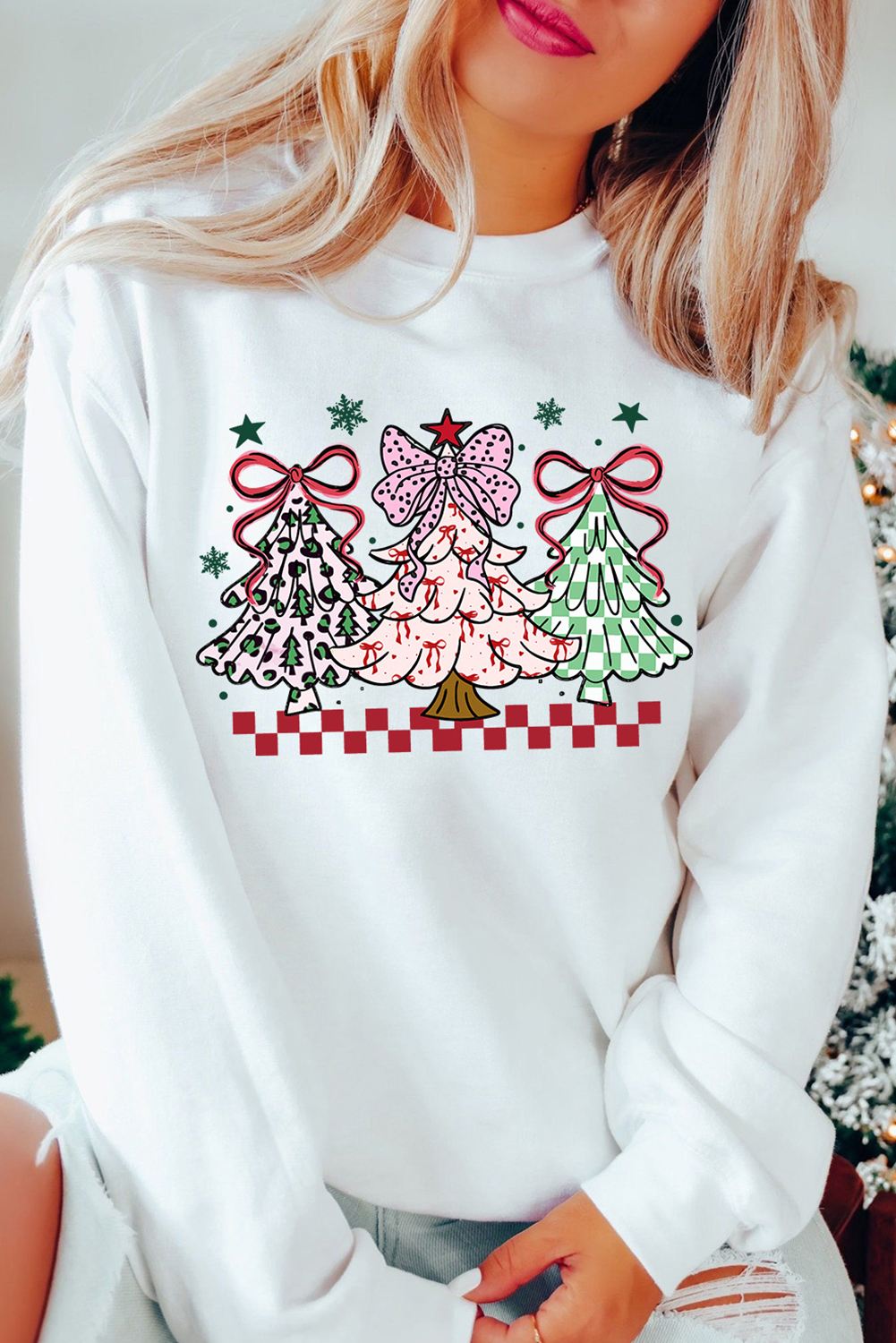 White Christmas Tree Graphic Customized Holiday Sweatshirt