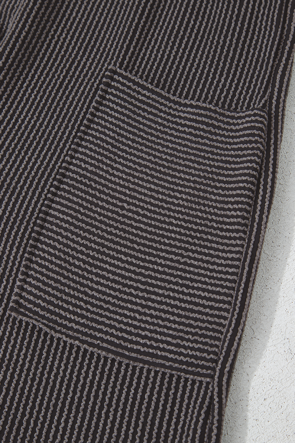 Dark Grey Ribbed Knit Patched Pocket Wide Leg Overalls