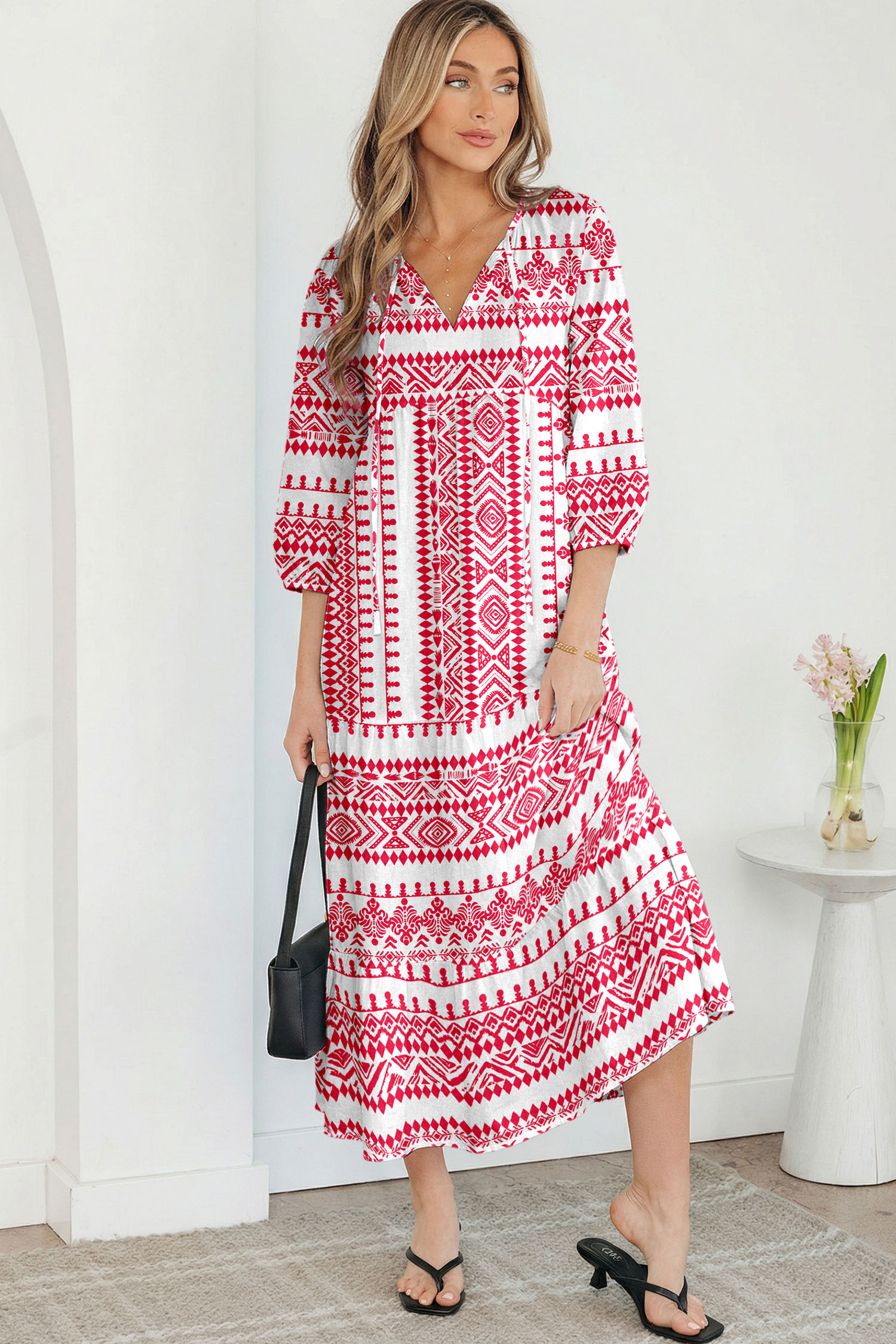 Sky Blue Boho Printed Half Sleeve Maxi Dress